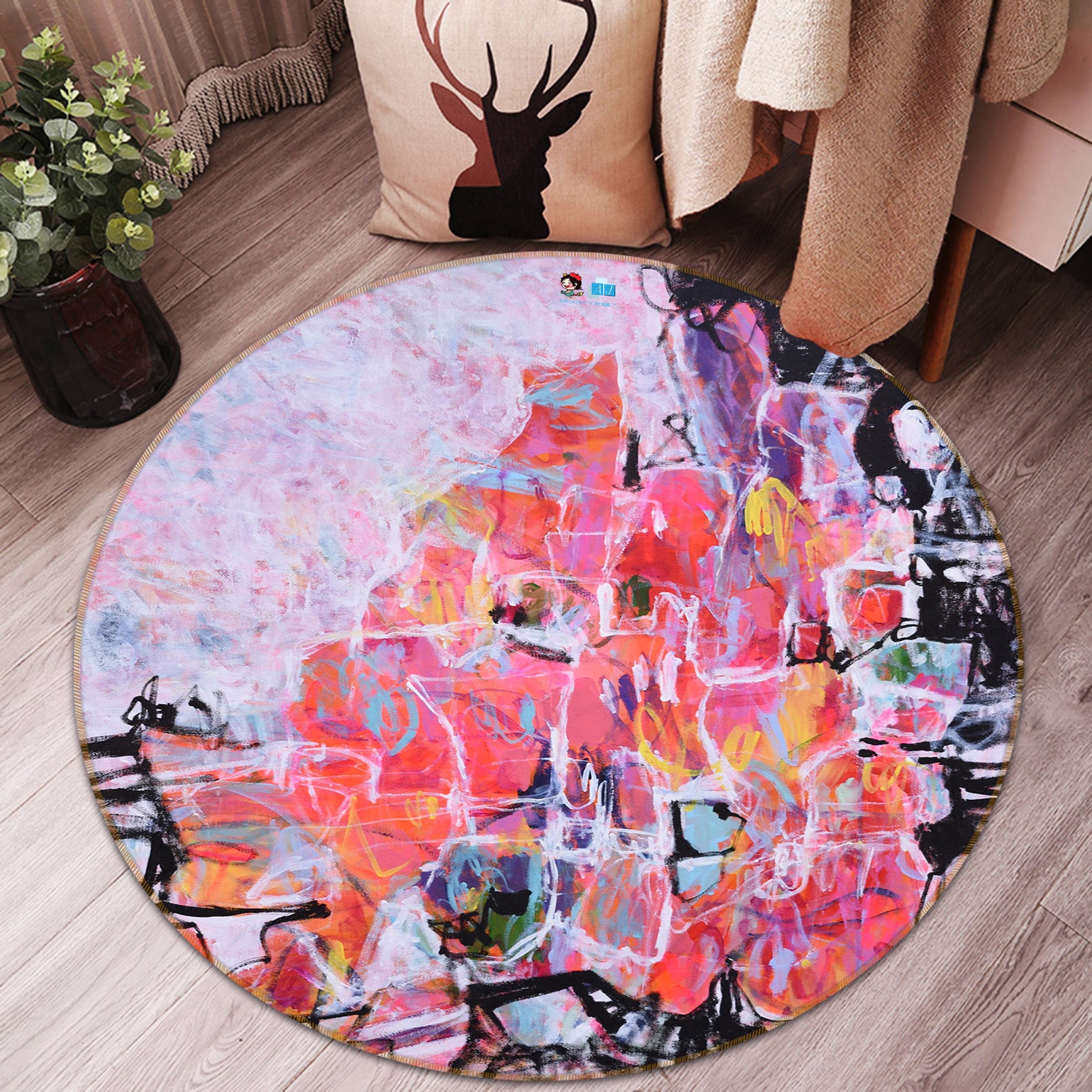 3D Pink Graffiti 1363 Misako Chida Rug Round Non Slip Rug Mat