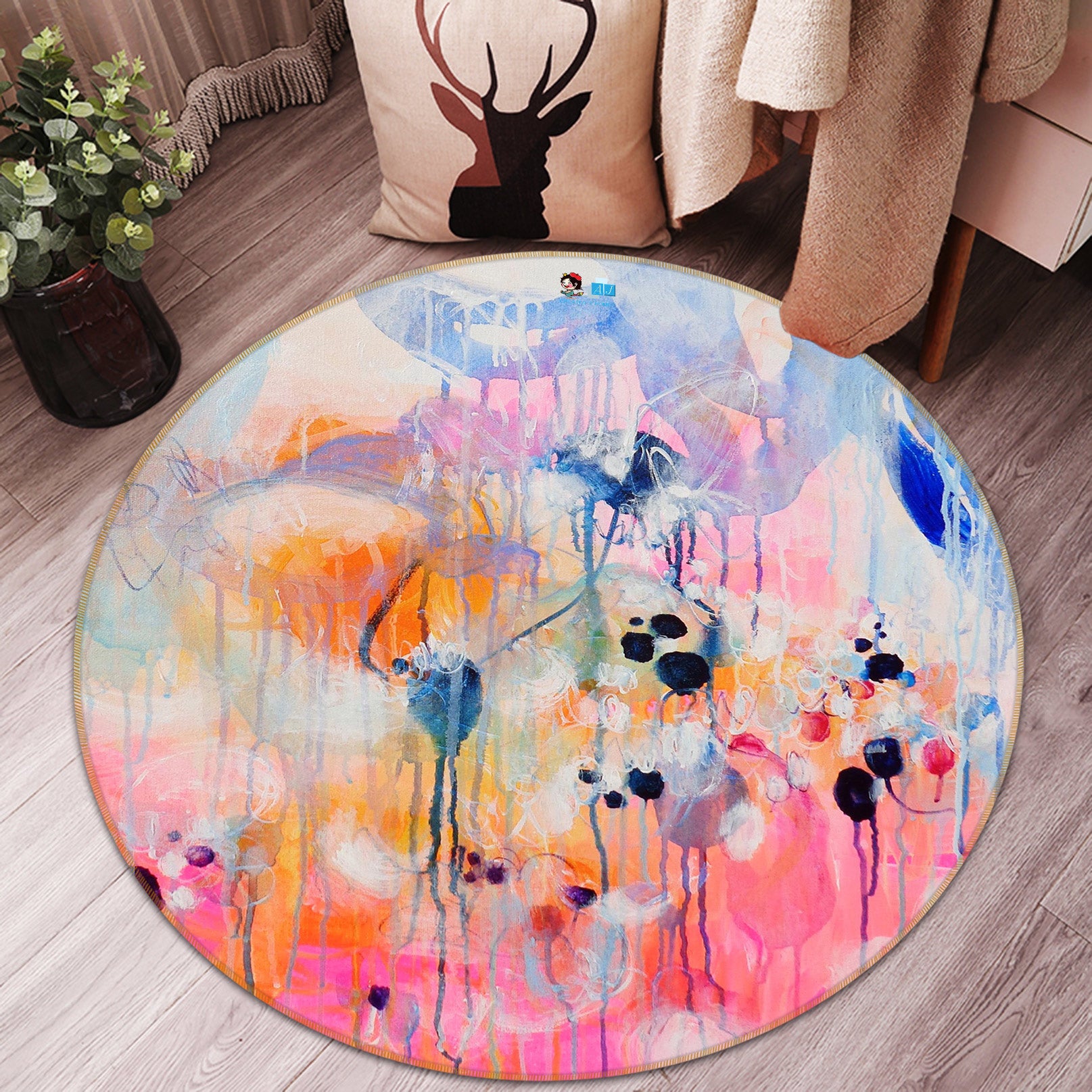 3D Pink Watercolor 1360 Misako Chida Rug Round Non Slip Rug Mat