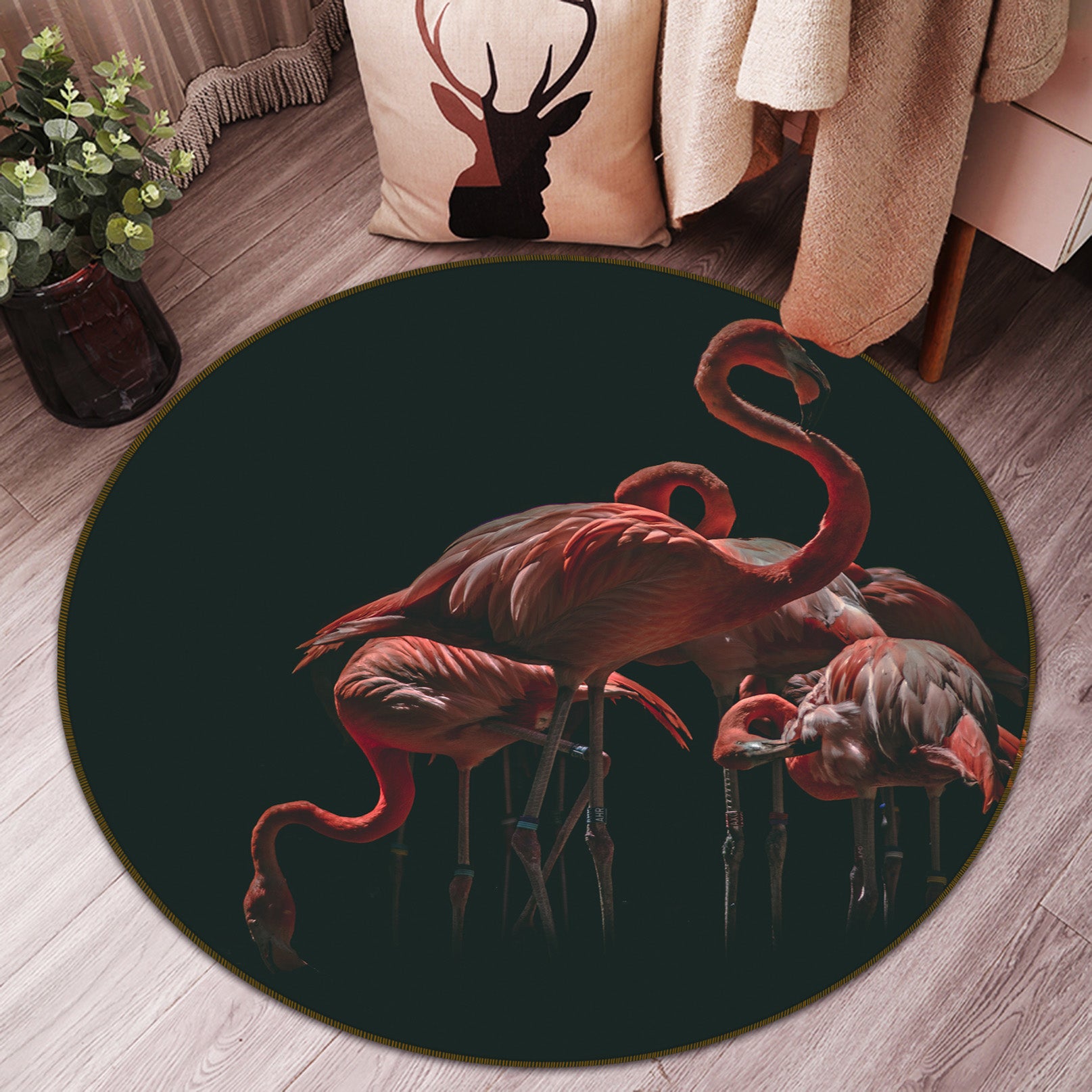 3D Flamingo 81273 Animal Round Non Slip Rug Mat