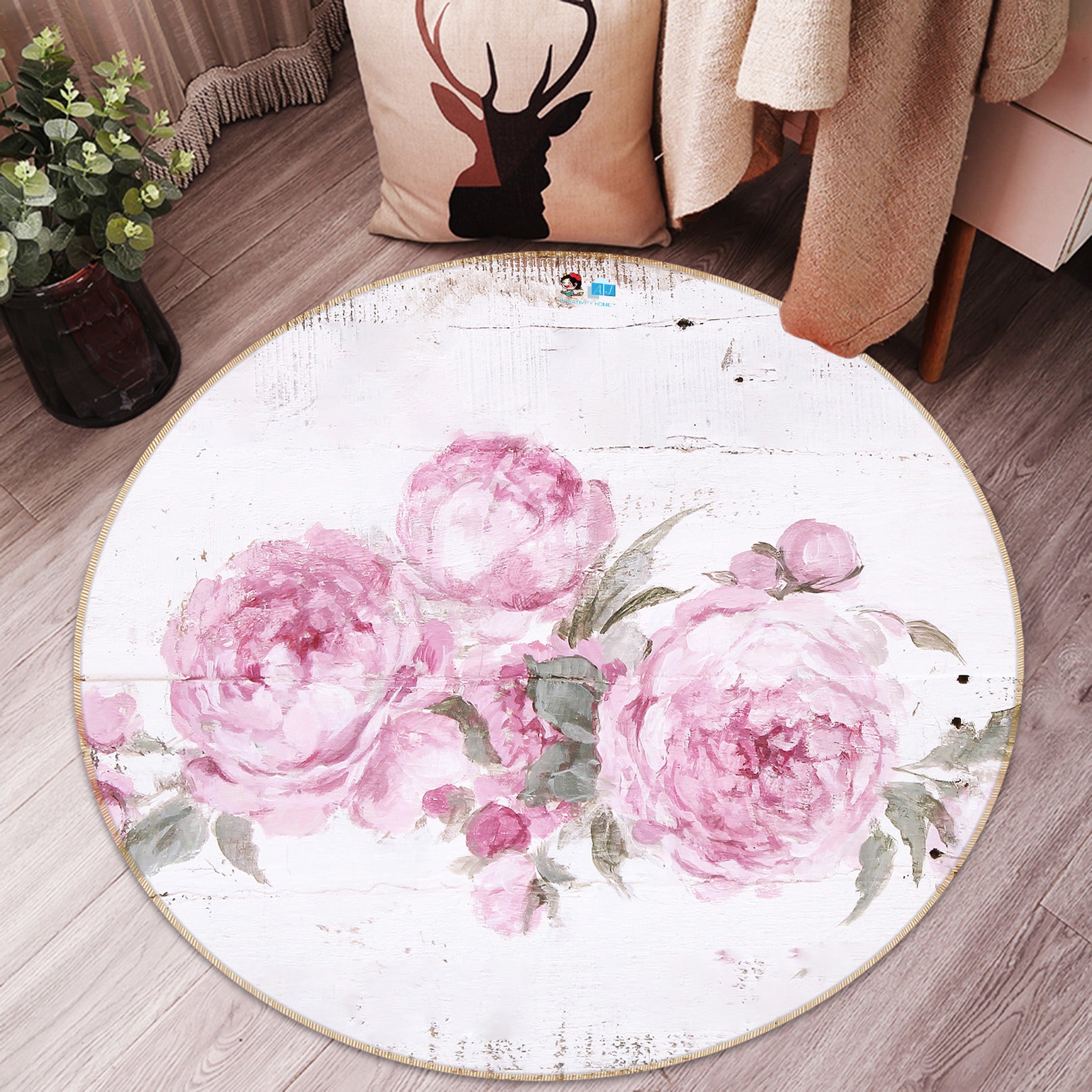 3D Flowers 1185 Debi Coules Rug Round Non Slip Rug Mat