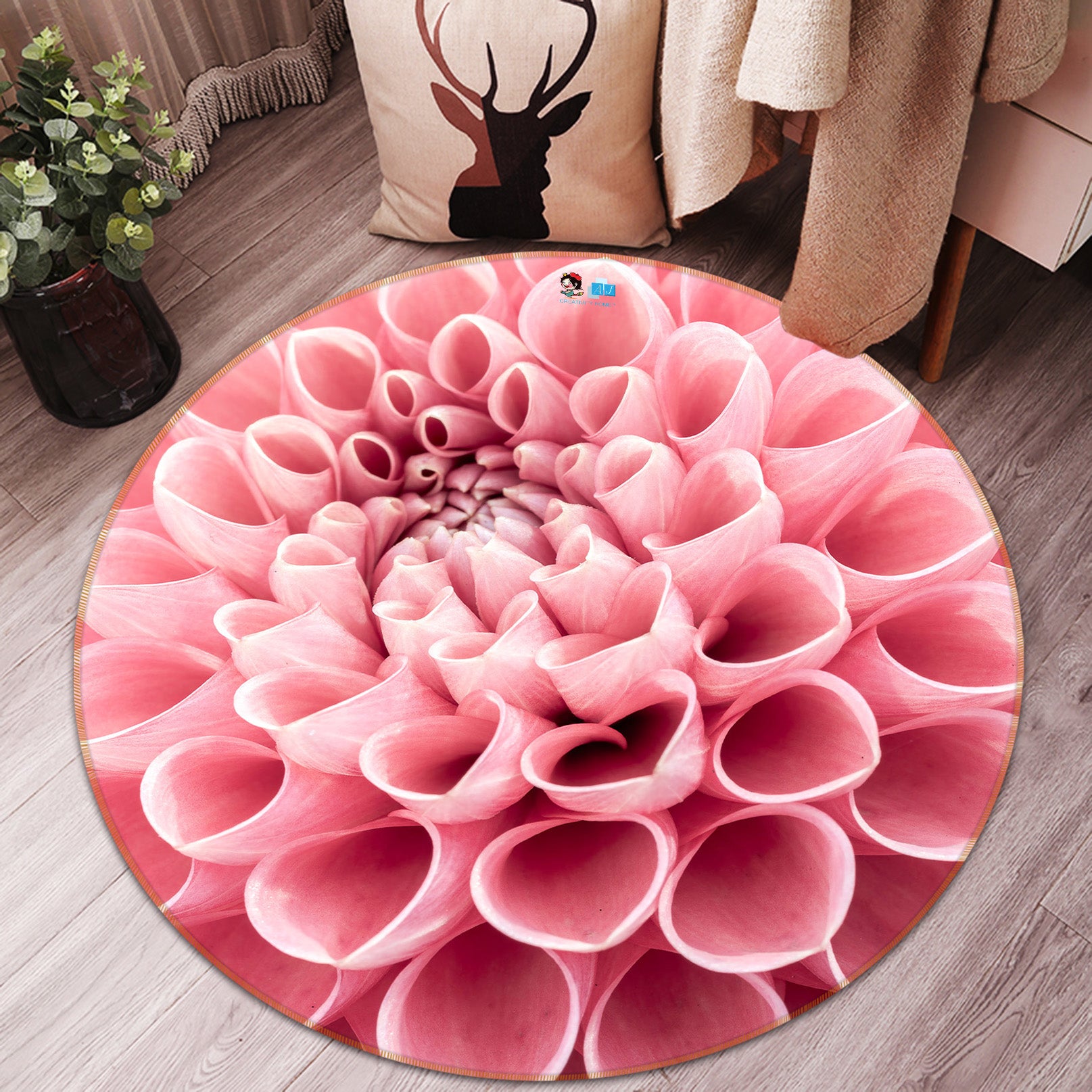 3D Pink Petals 7329 Assaf Frank Rug Round Non Slip Rug Mat