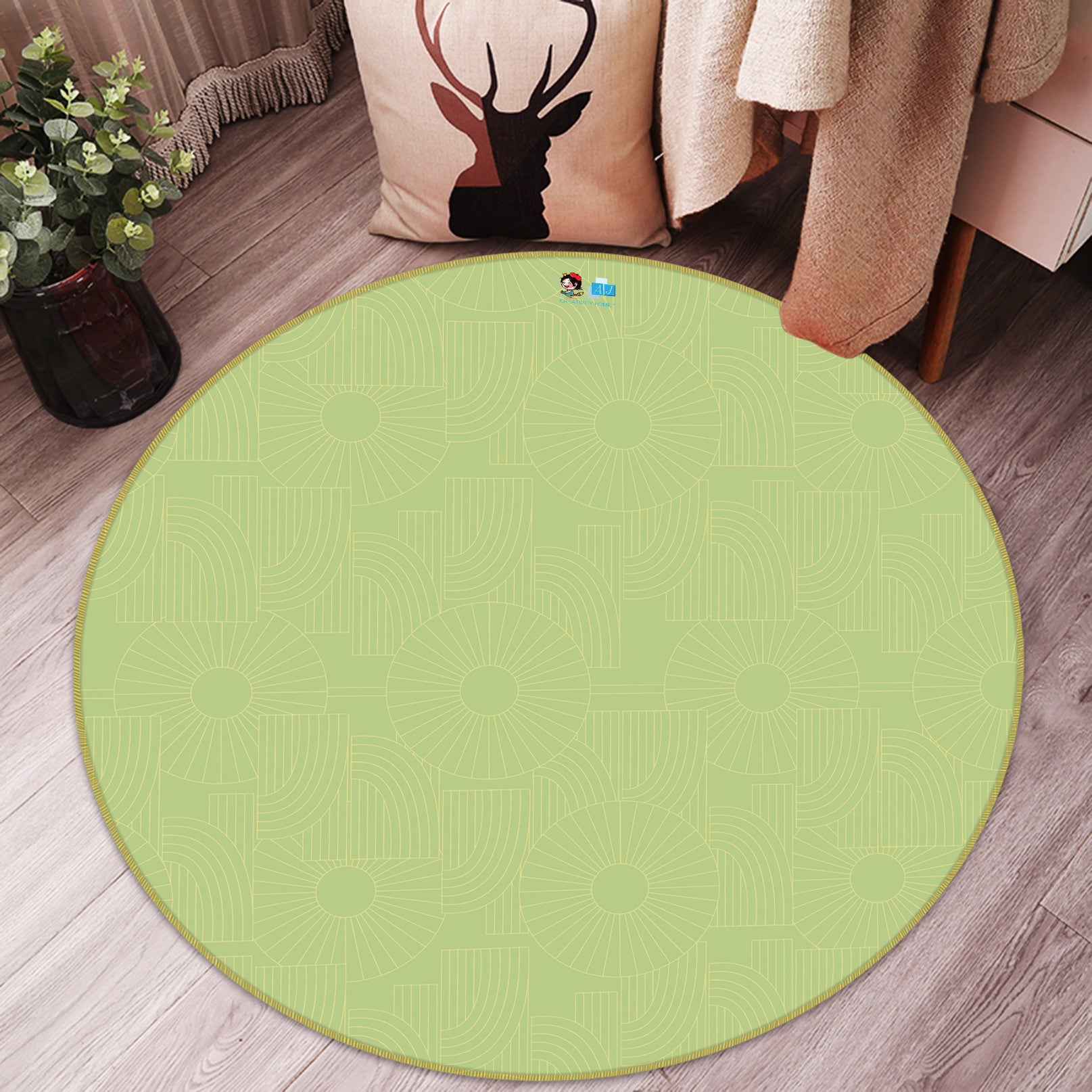 3D Green 98104 Kasumi Loffler Rug Round Non Slip Rug Mat