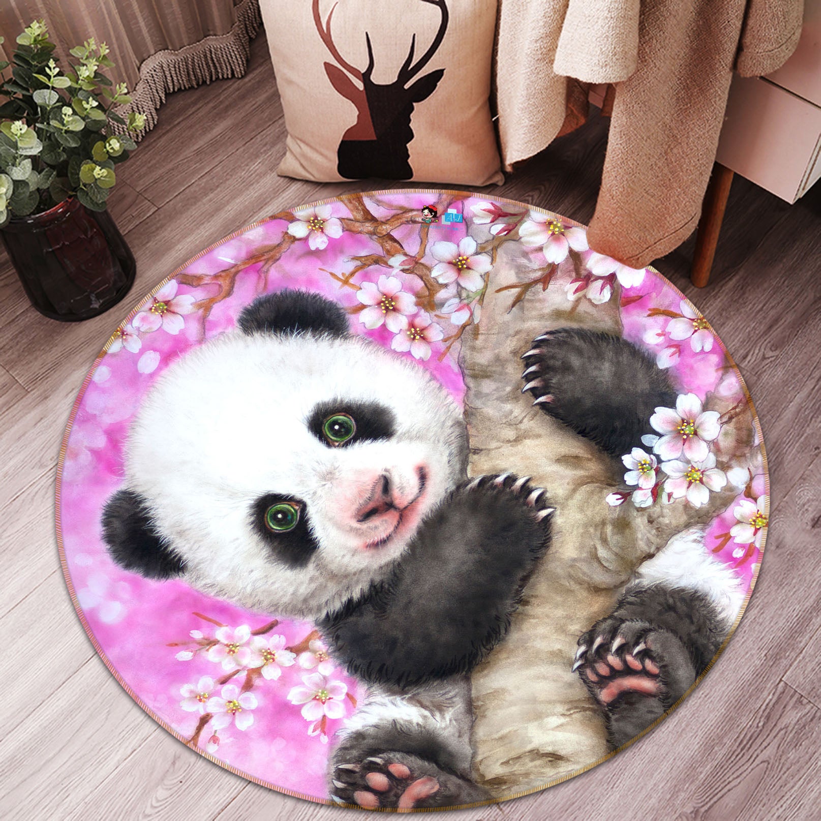 3D Peach Tree Panda 6017 Kayomi Harai Rug Round Non Slip Rug Mat