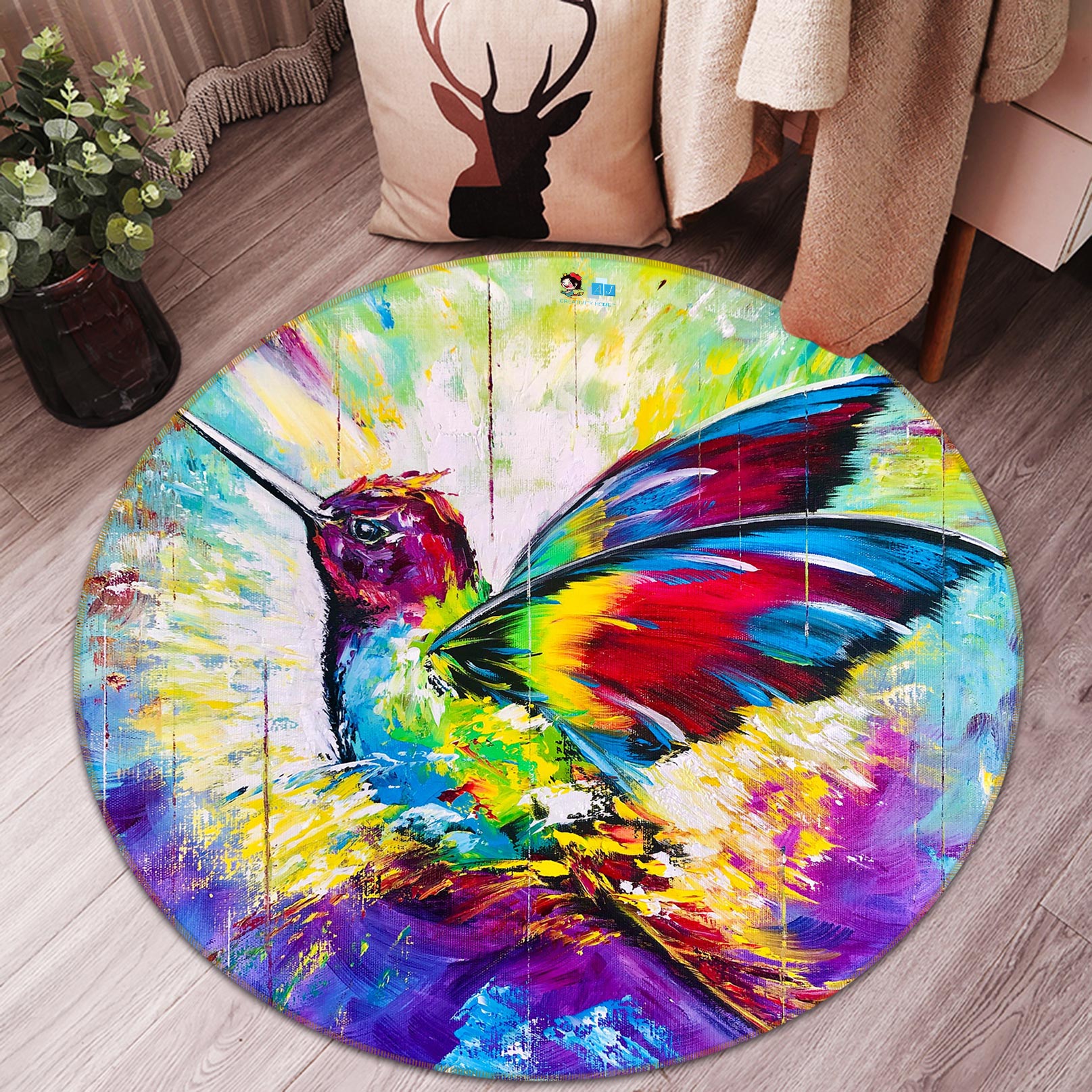 3D Colorful Bird 759 Skromova Marina Rug Round Non Slip Rug Mat