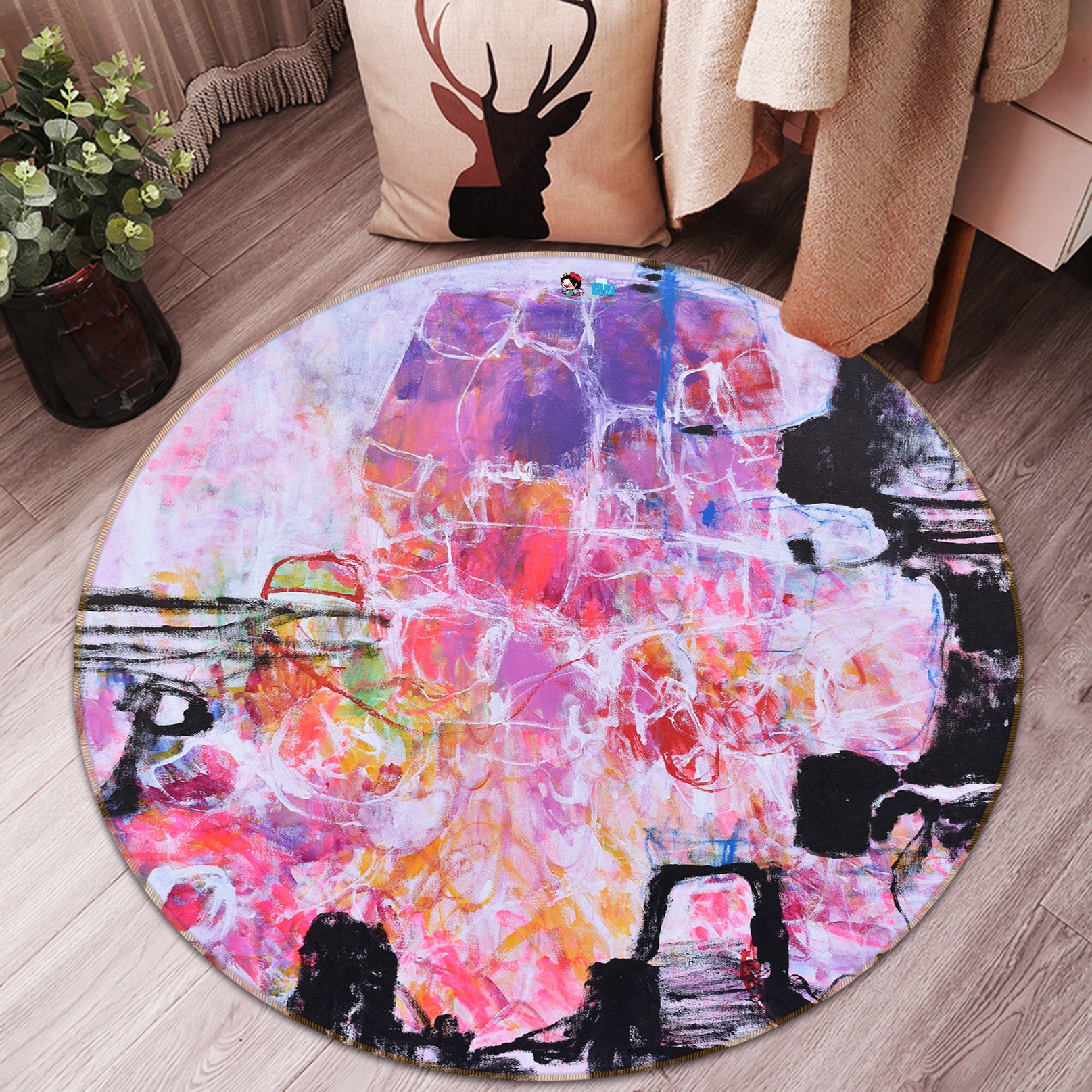 3D Pink Texture 1362 Misako Chida Rug Round Non Slip Rug Mat