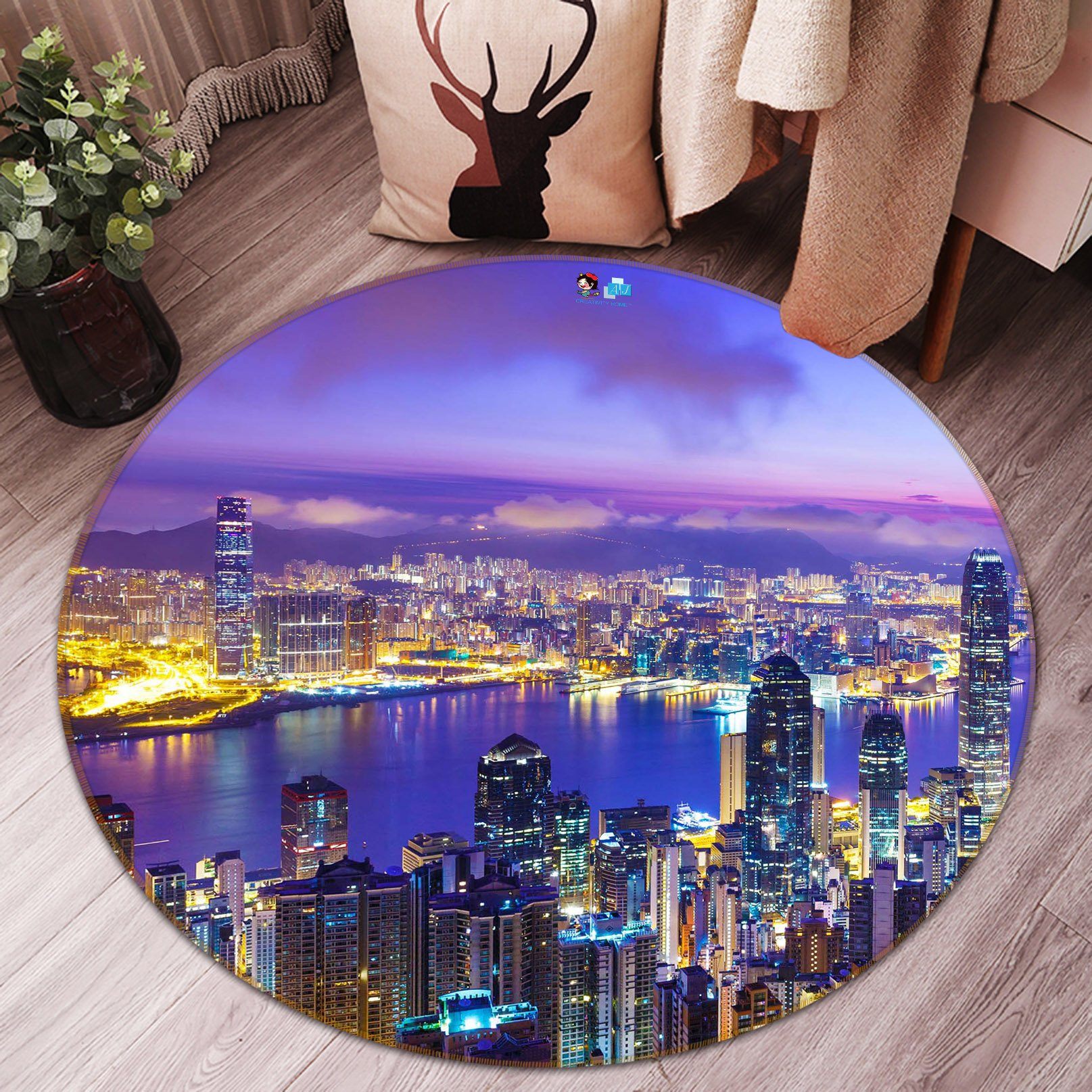 3D Night View City 093 Round Non Slip Rug Mat Mat AJ Creativity Home 