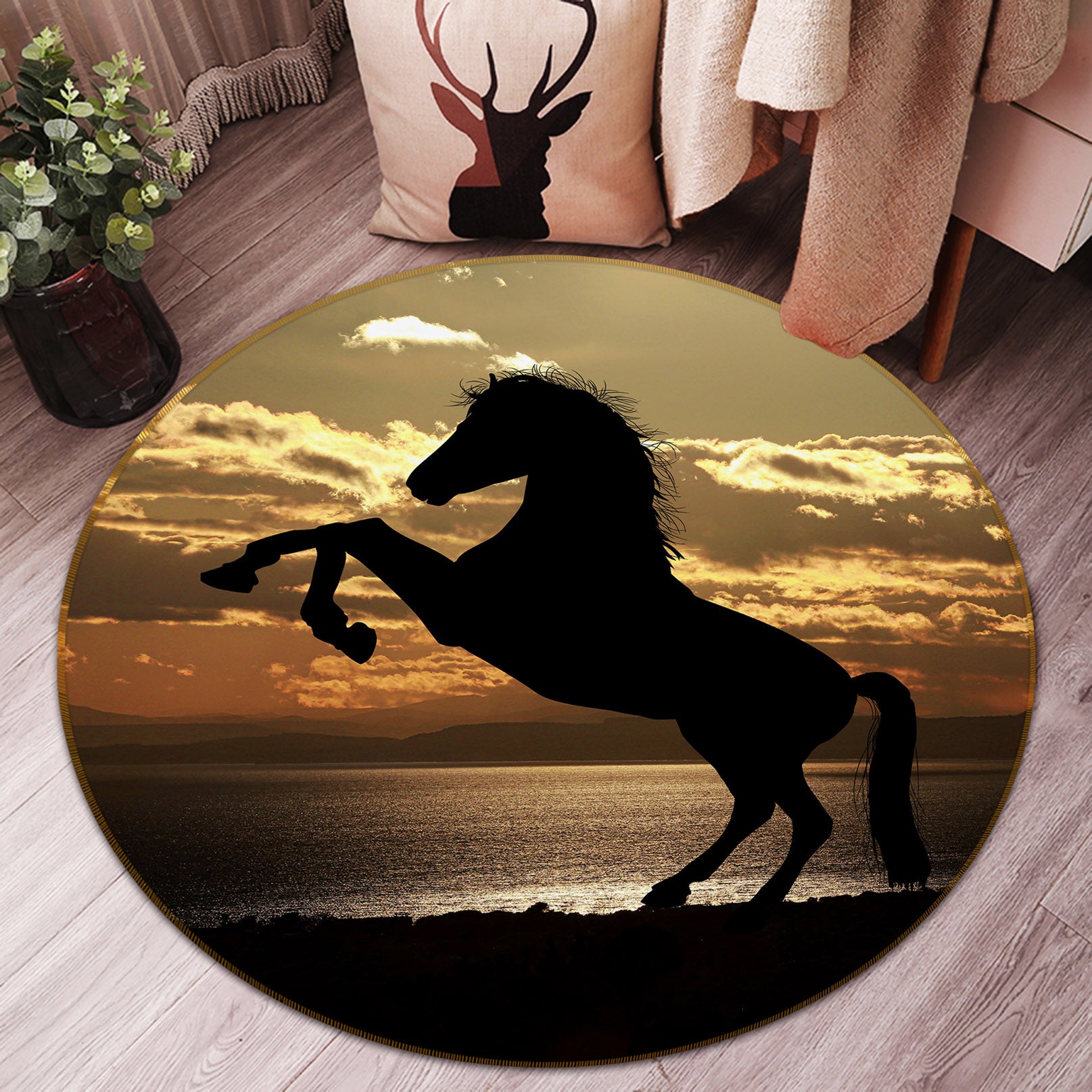 3D Horse 81292 Animal Round Non Slip Rug Mat