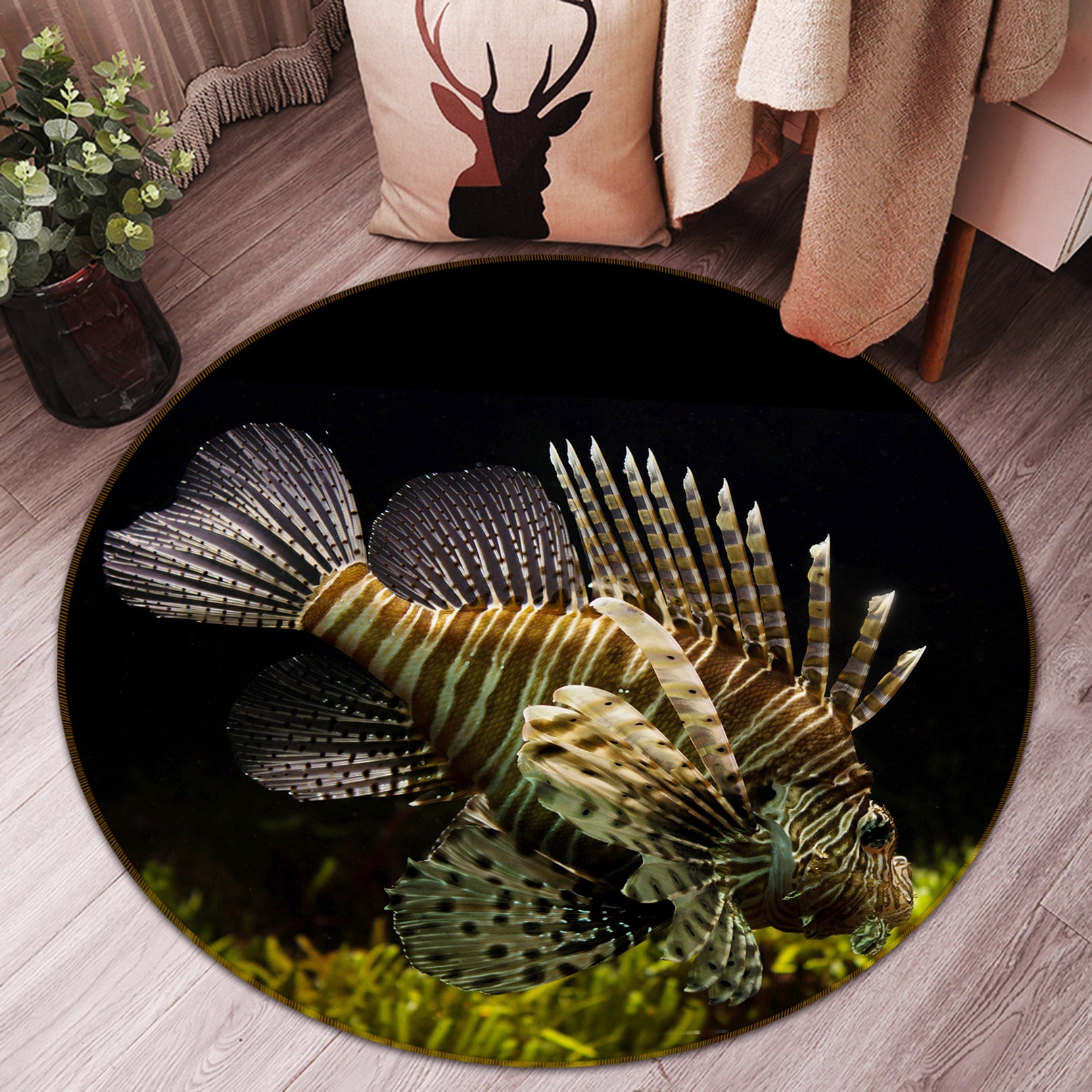 3D Lionfish 82004 Animal Round Non Slip Rug Mat