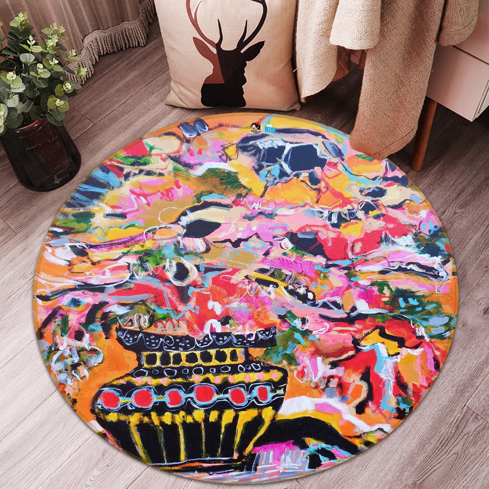 3D Beautiful Vase 1351 Misako Chida Rug Round Non Slip Rug Mat