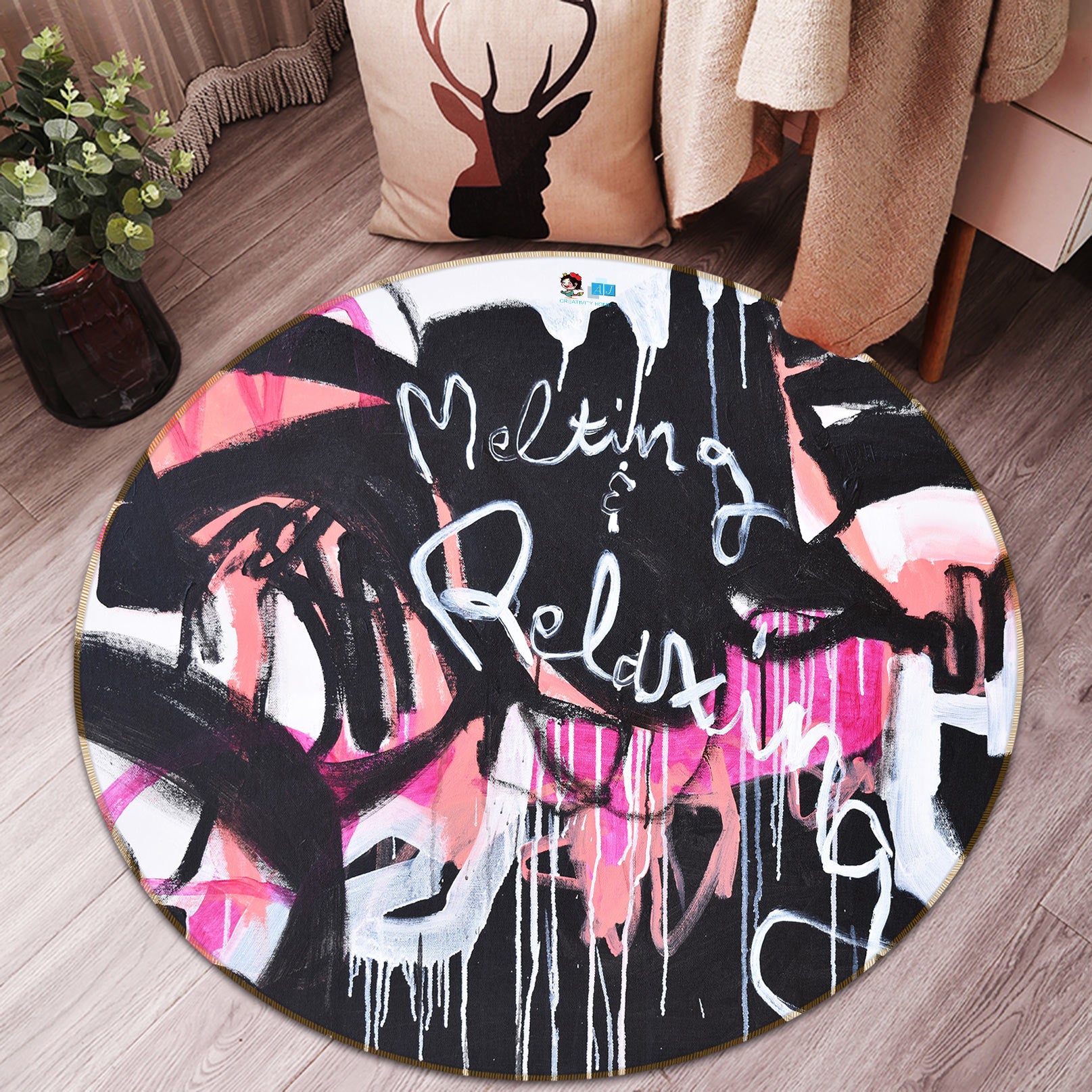 3D Relax Letters 1369 Misako Chida Rug Round Non Slip Rug Mat