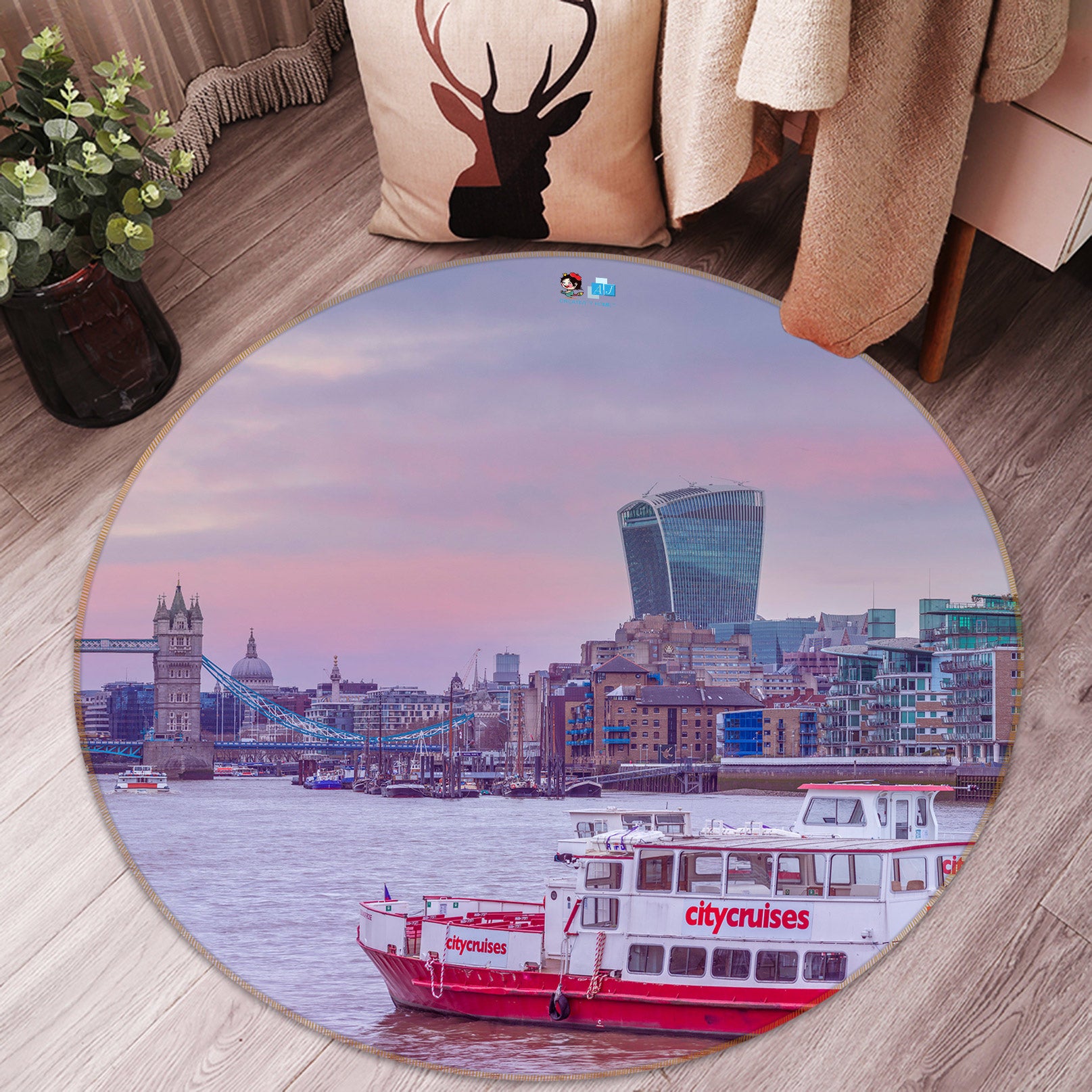 3D Sea Ship 7603 Assaf Frank Rug Round Non Slip Rug Mat