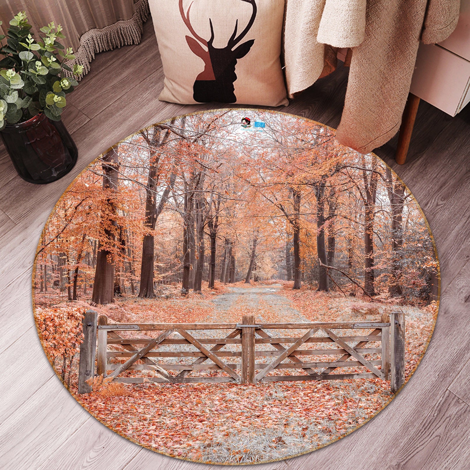 3D Yellow Leaves 7333 Assaf Frank Rug Round Non Slip Rug Mat