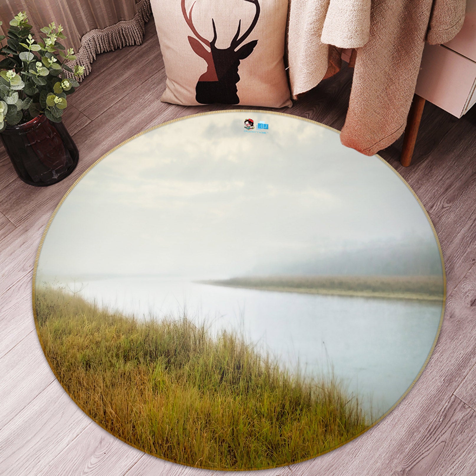 3D Grass River 5037 Beth Sheridan Rug Round Non Slip Rug Mat