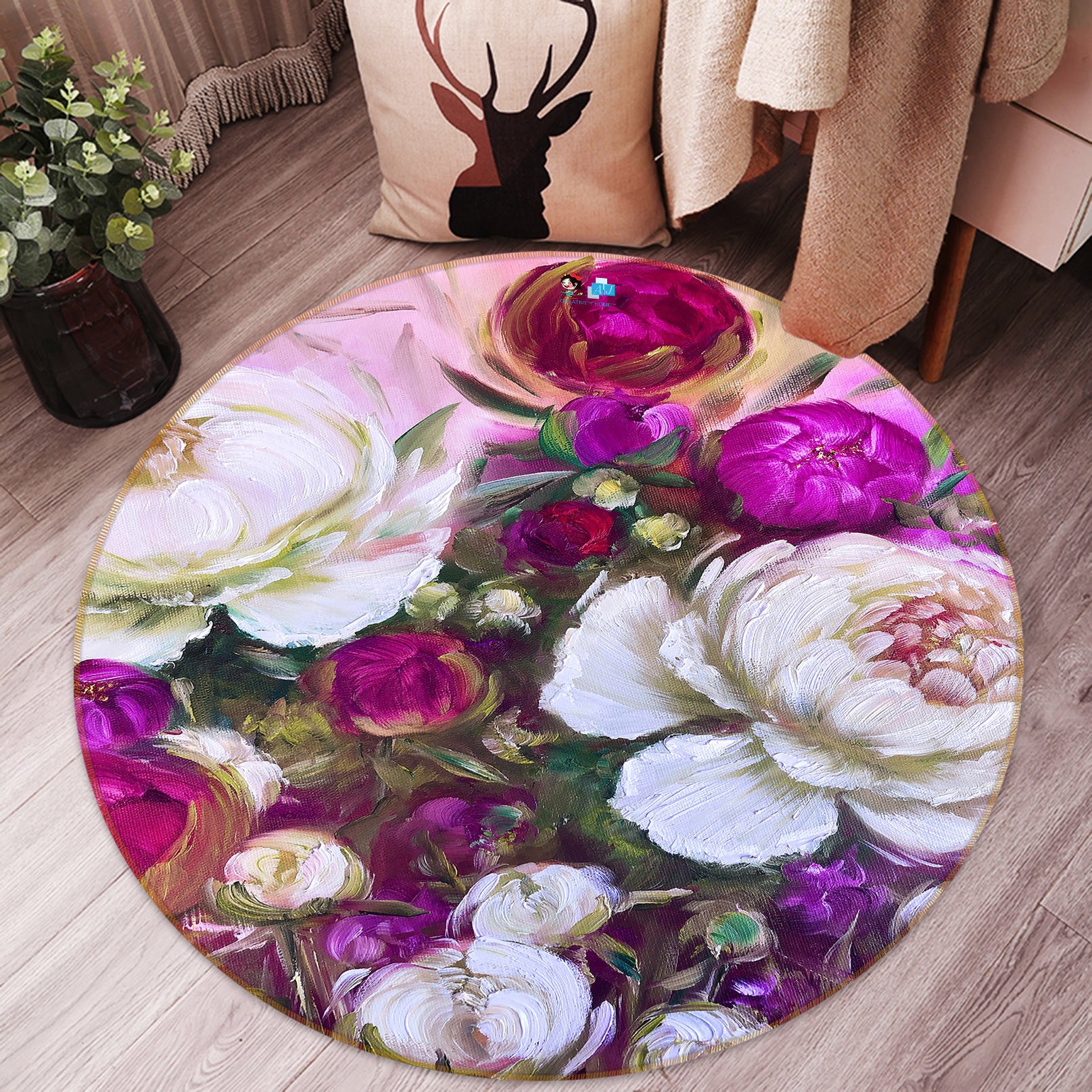 3D Bright Flowers 729 Skromova Marina Rug Round Non Slip Rug Mat