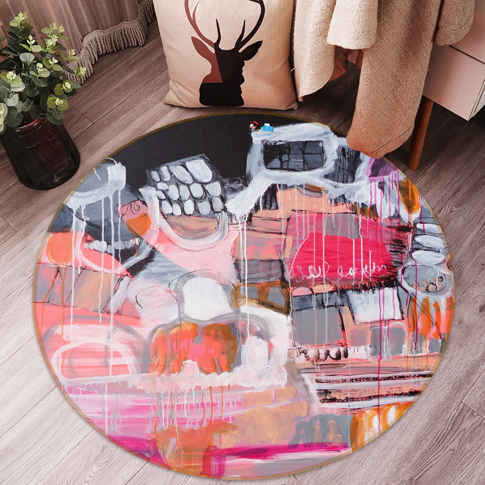 3D Art Graffiti 1371 Misako Chida Rug Round Non Slip Rug Mat