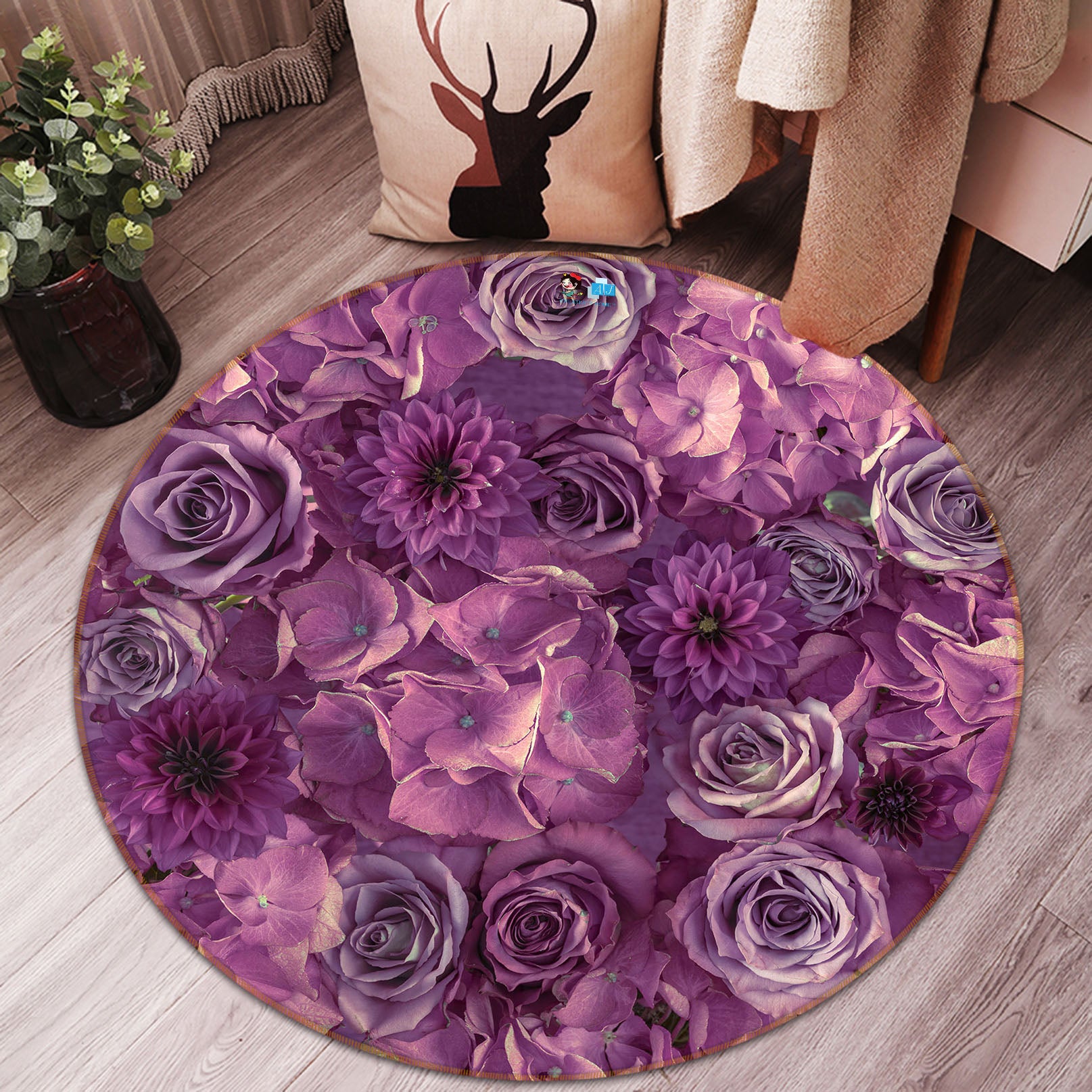 3D Purple Garden 7327 Assaf Frank Rug Round Non Slip Rug Mat