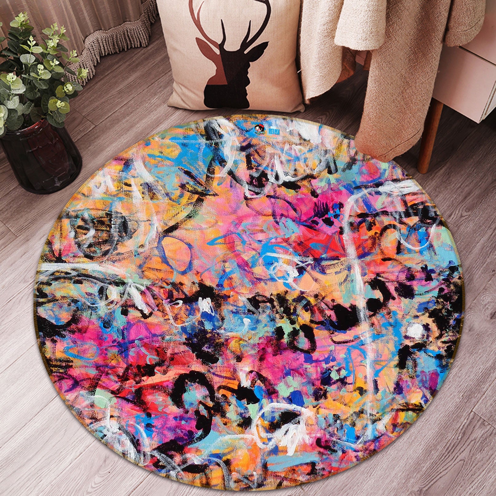 3D Messy Graffiti 1373 Misako Chida Rug Round Non Slip Rug Mat