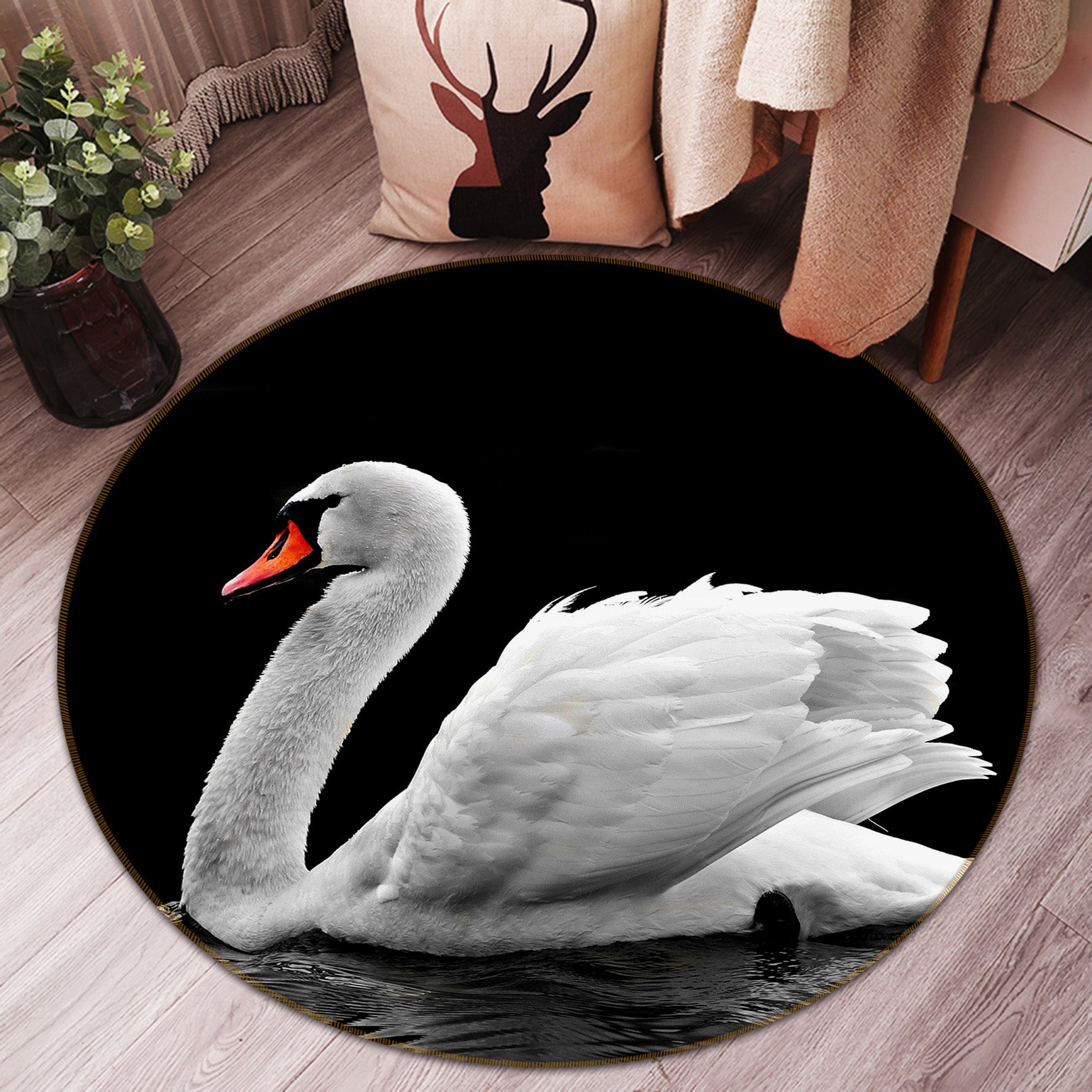 3D Swan 82052 Animal Round Non Slip Rug Mat