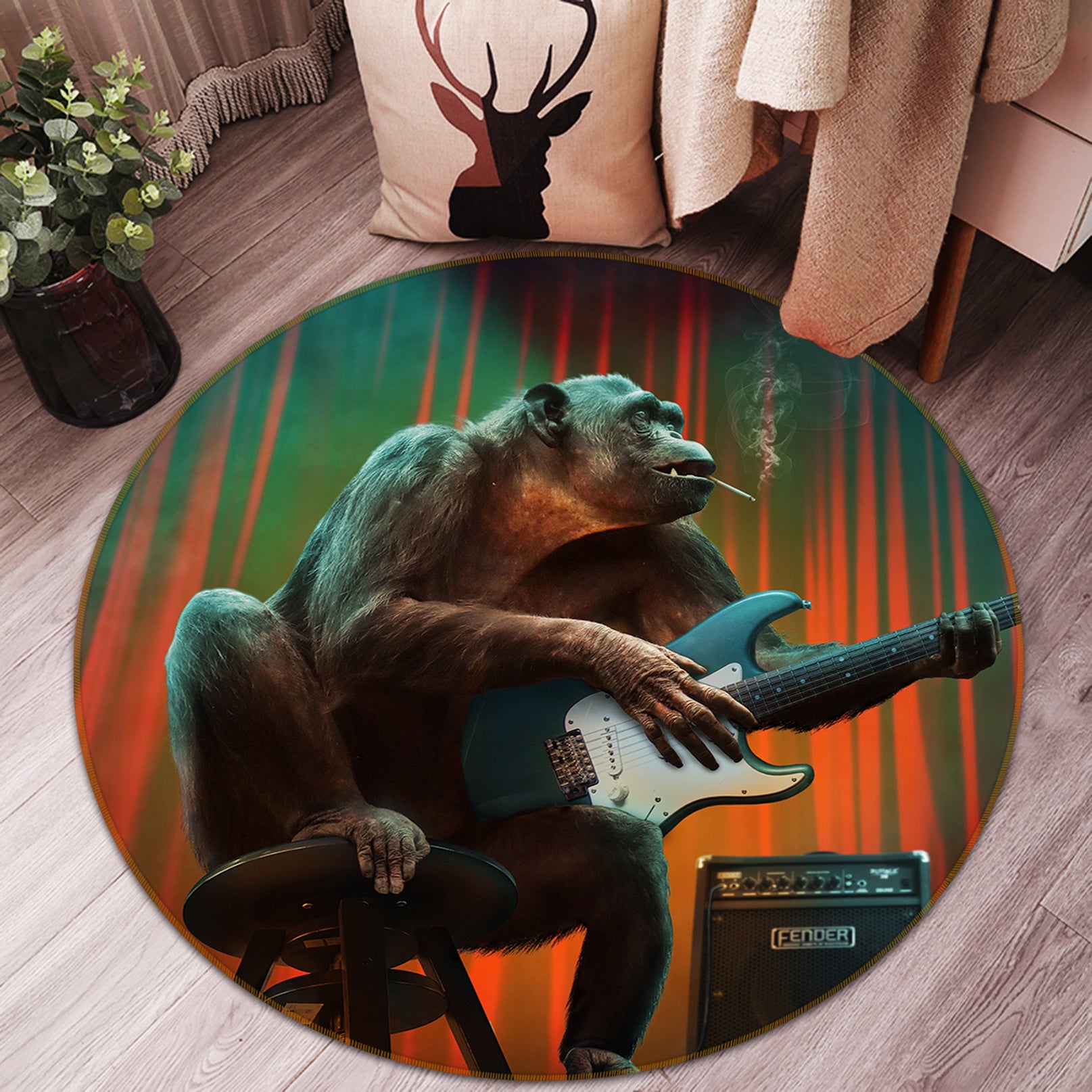 3D Stars Playing Guitar 82256 Animal Round Non Slip Rug Mat