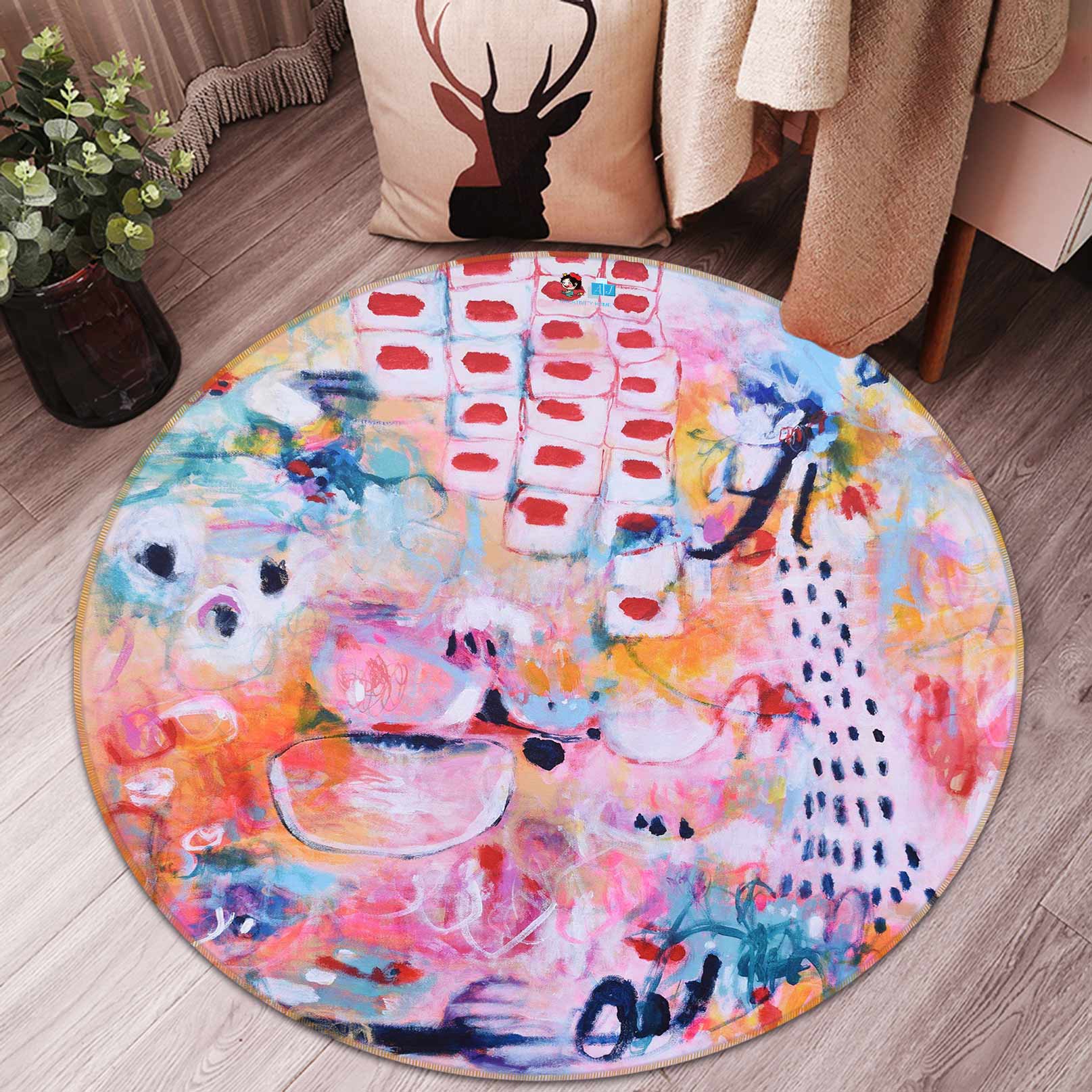 3D Red Painting 1403 Misako Chida Rug Round Non Slip Rug Mat