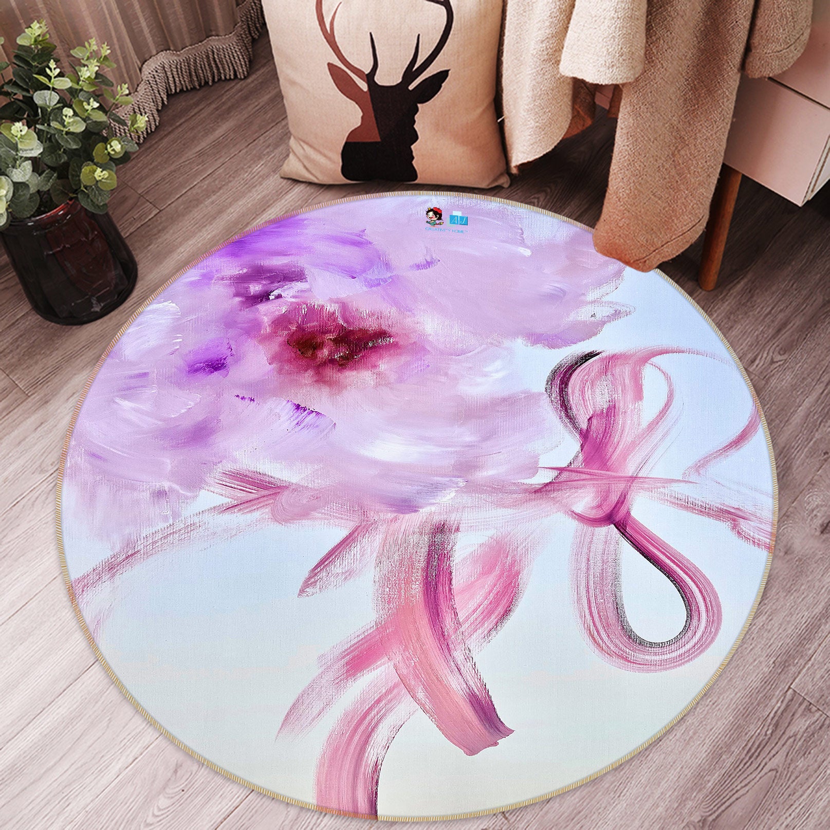 3D Pink Purple Flower 780 Skromova Marina Rug Round Non Slip Rug Mat