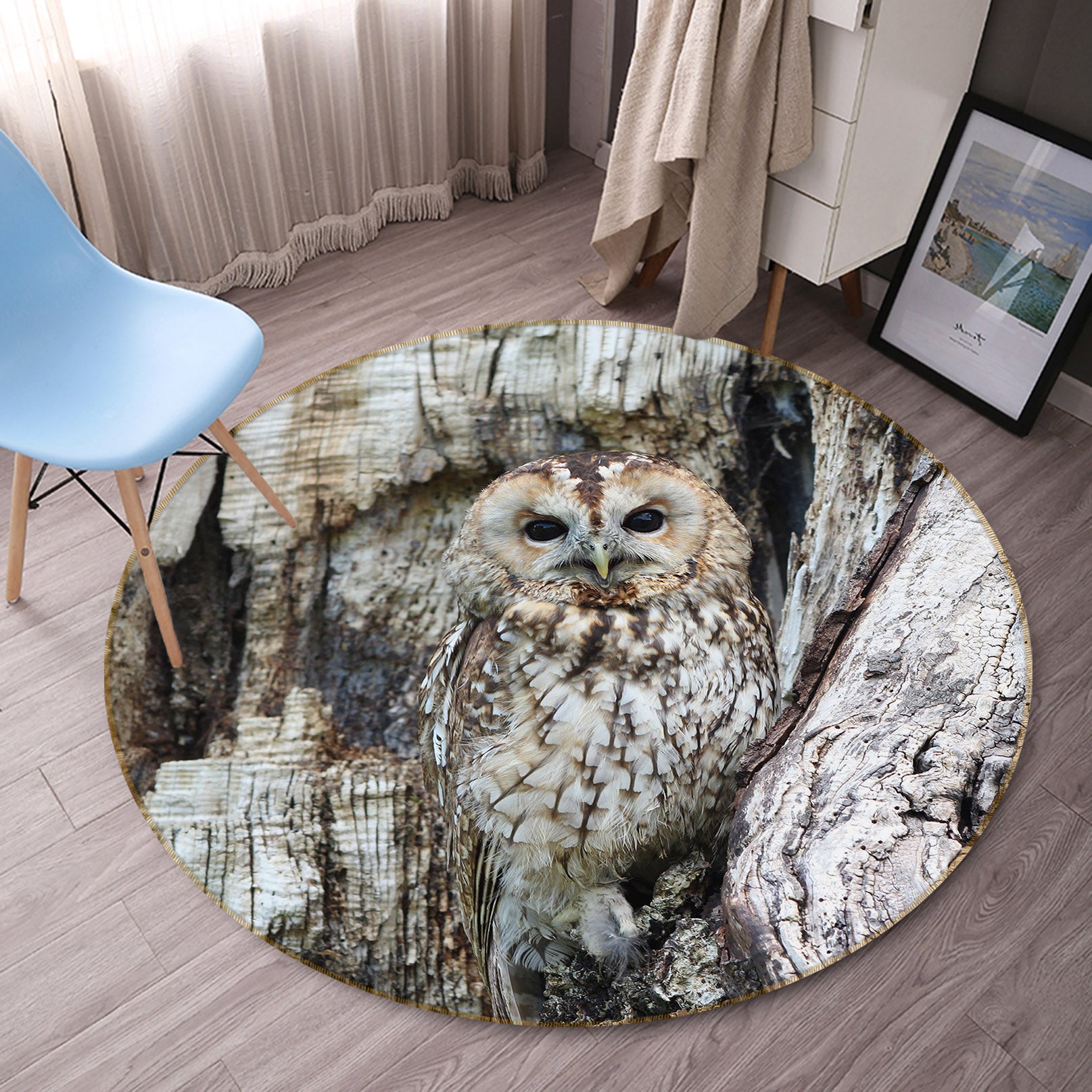 3D Owl 82037 Animal Round Non Slip Rug Mat