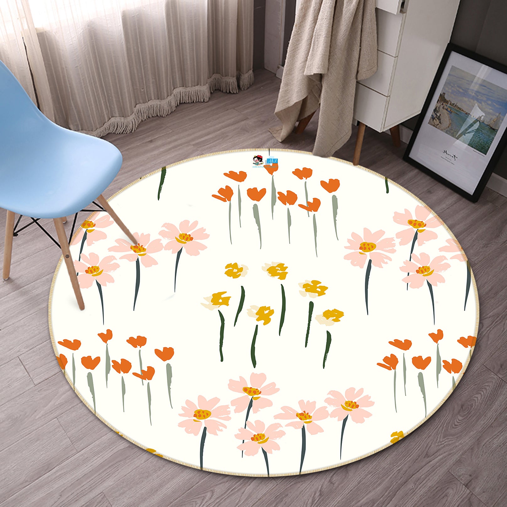 3D Small Flower Pattern 10517 Kashmira Jayaprakash Rug Round Non Slip Rug Mat