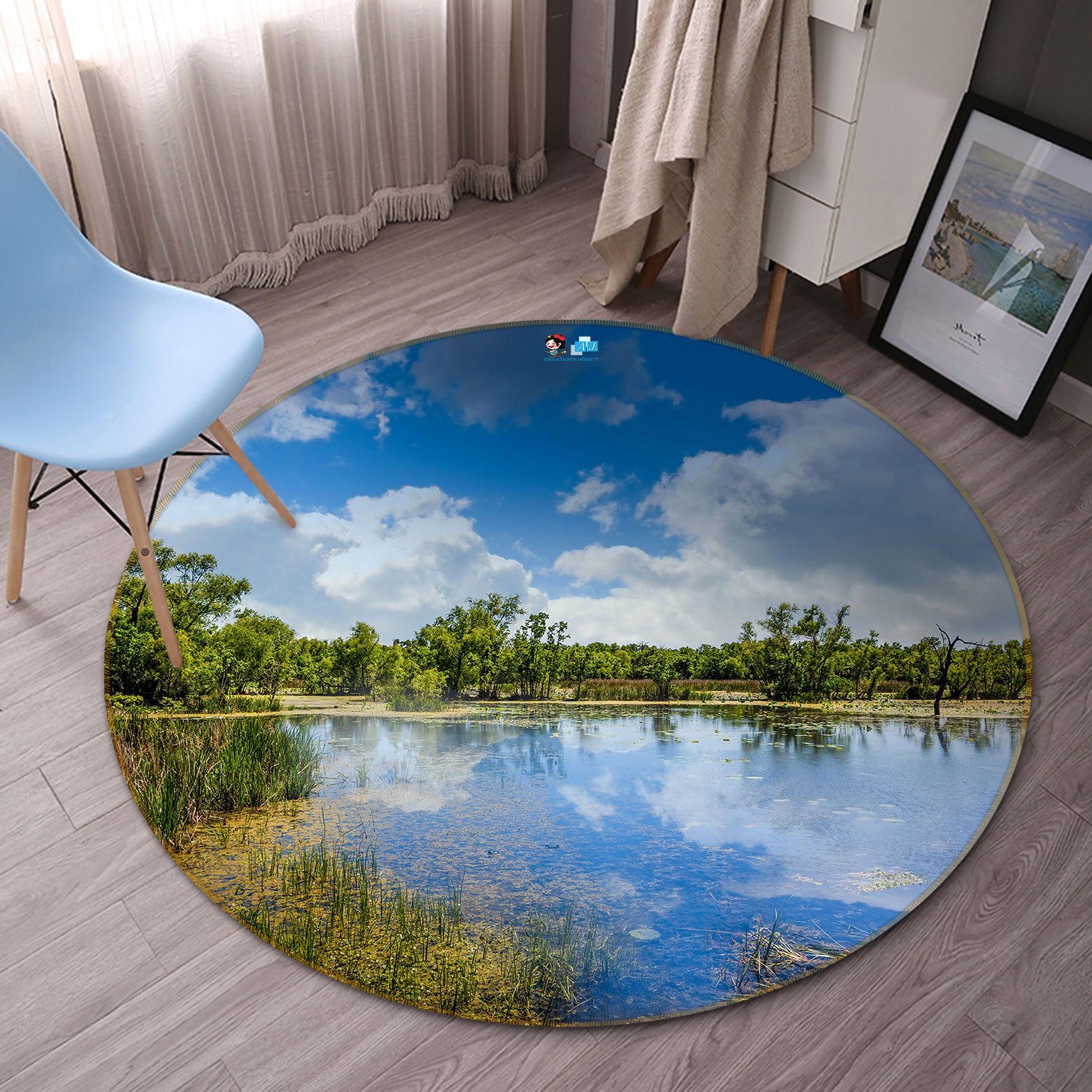 3D Lake Grass Trees 5009 Beth Sheridan Rug Round Non Slip Rug Mat