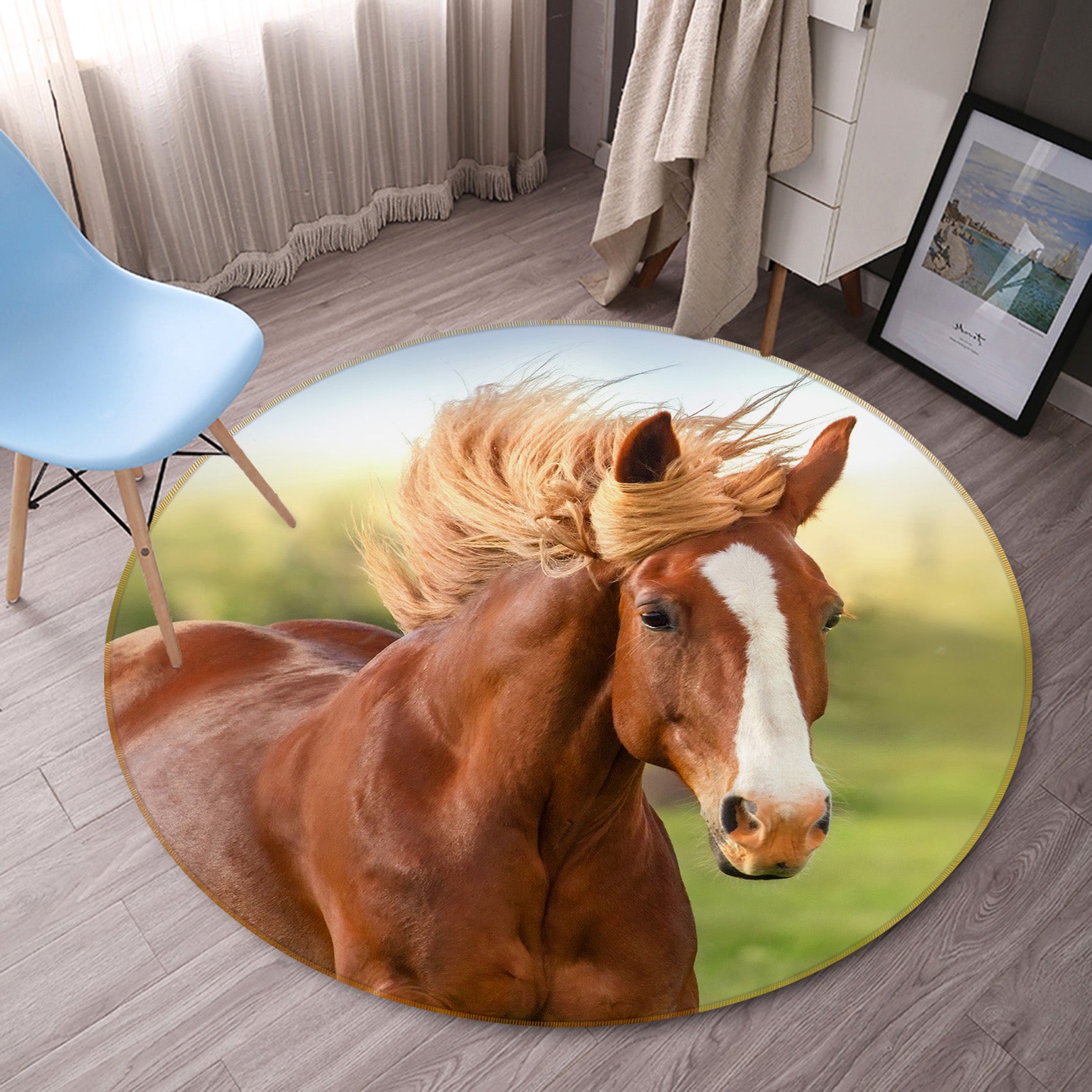 3D Horse 37179 Animal Round Non Slip Rug Mat