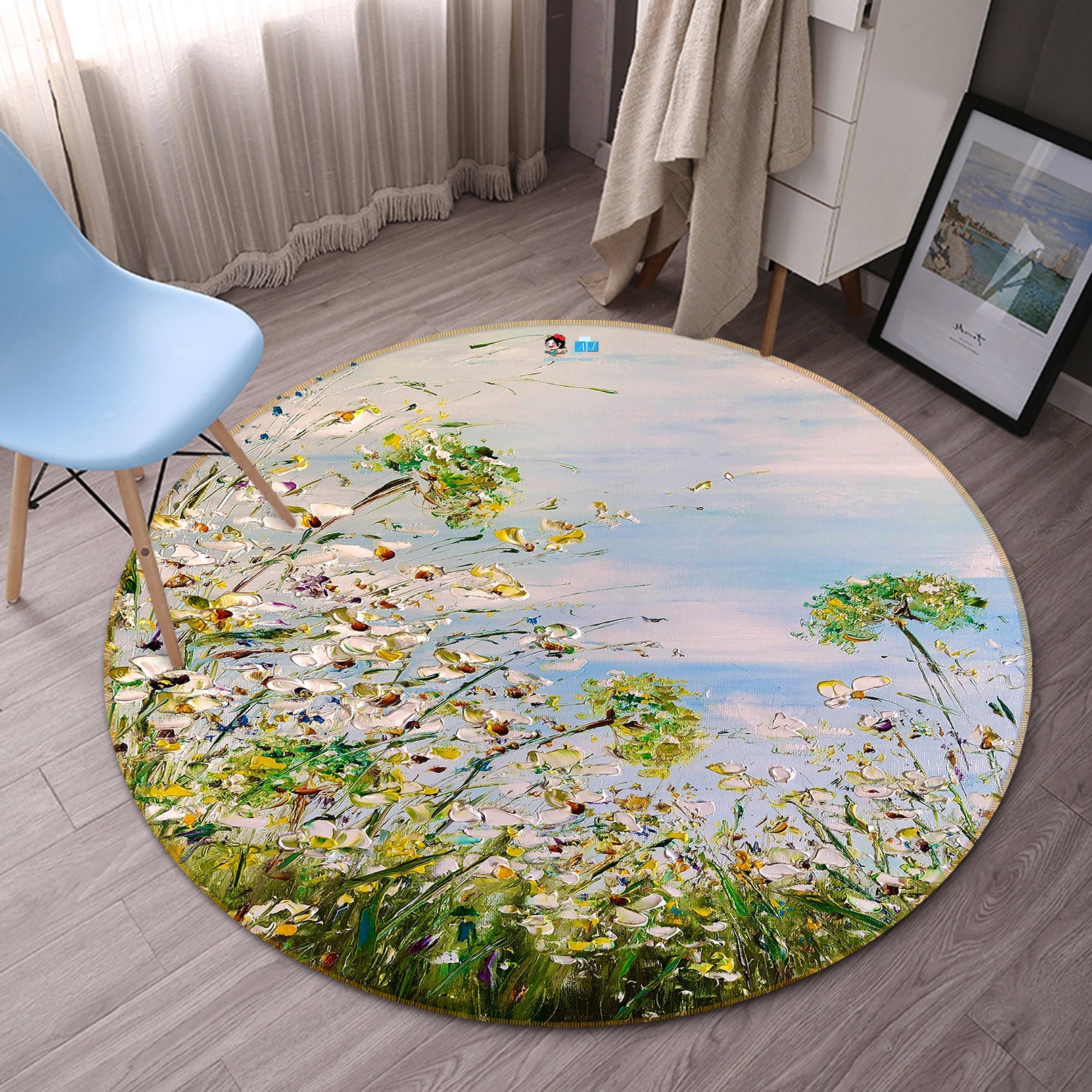 3D Green Flower 755 Skromova Marina Rug Round Non Slip Rug Mat