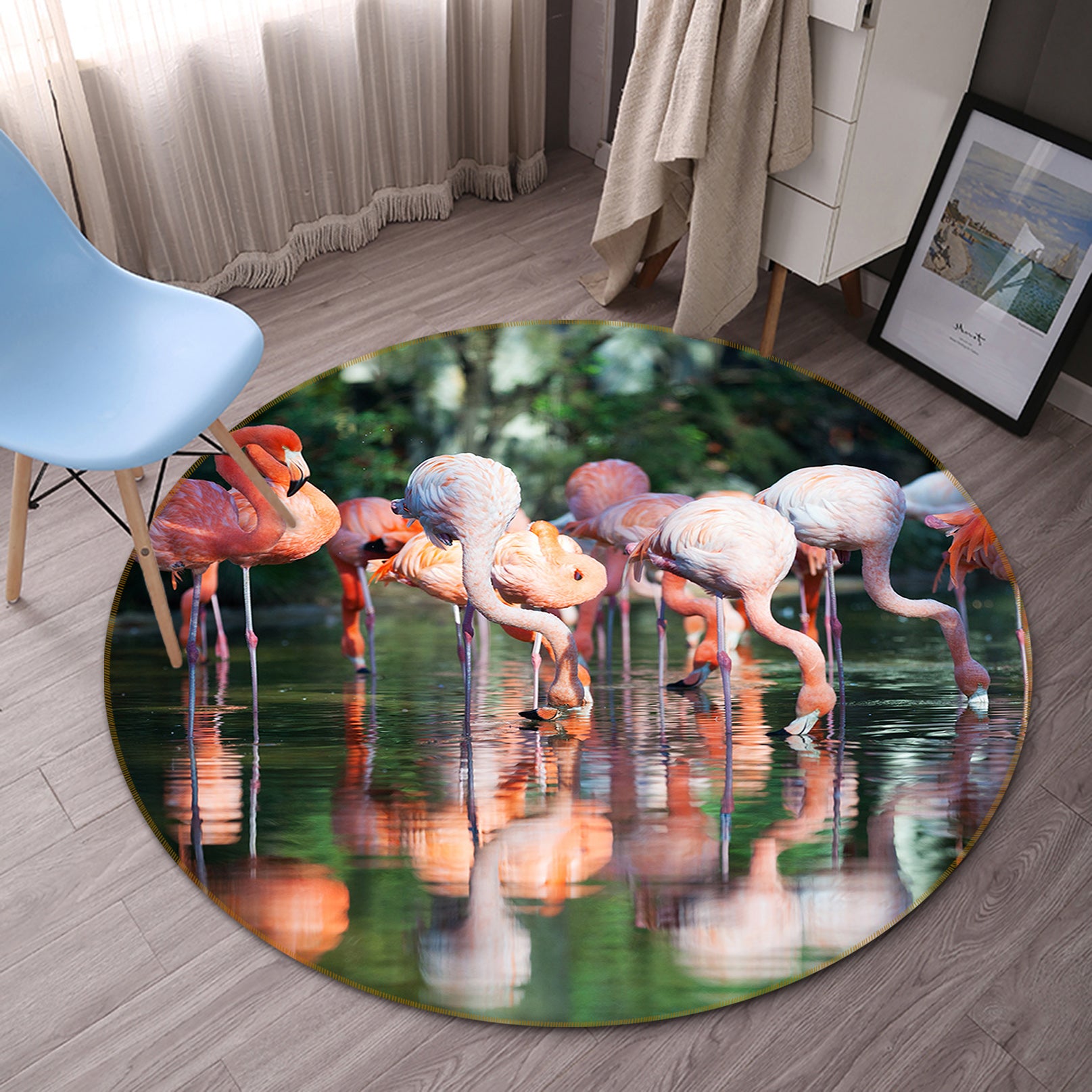 3D Flamingo Group 82223 Animal Round Non Slip Rug Mat