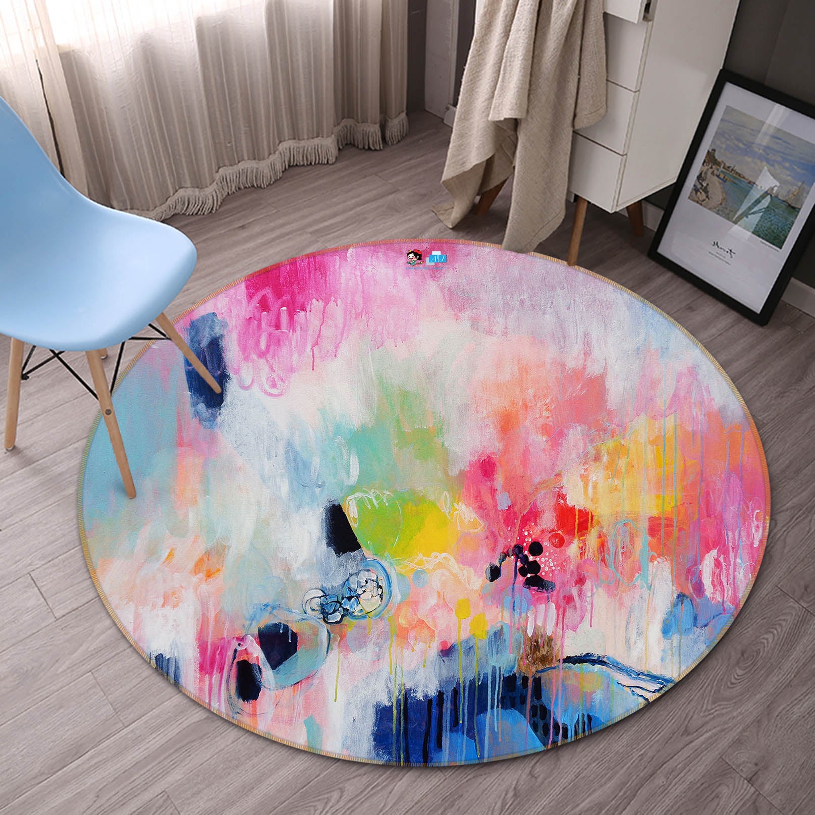 3D Color Painting 1404 Misako Chida Rug Round Non Slip Rug Mat