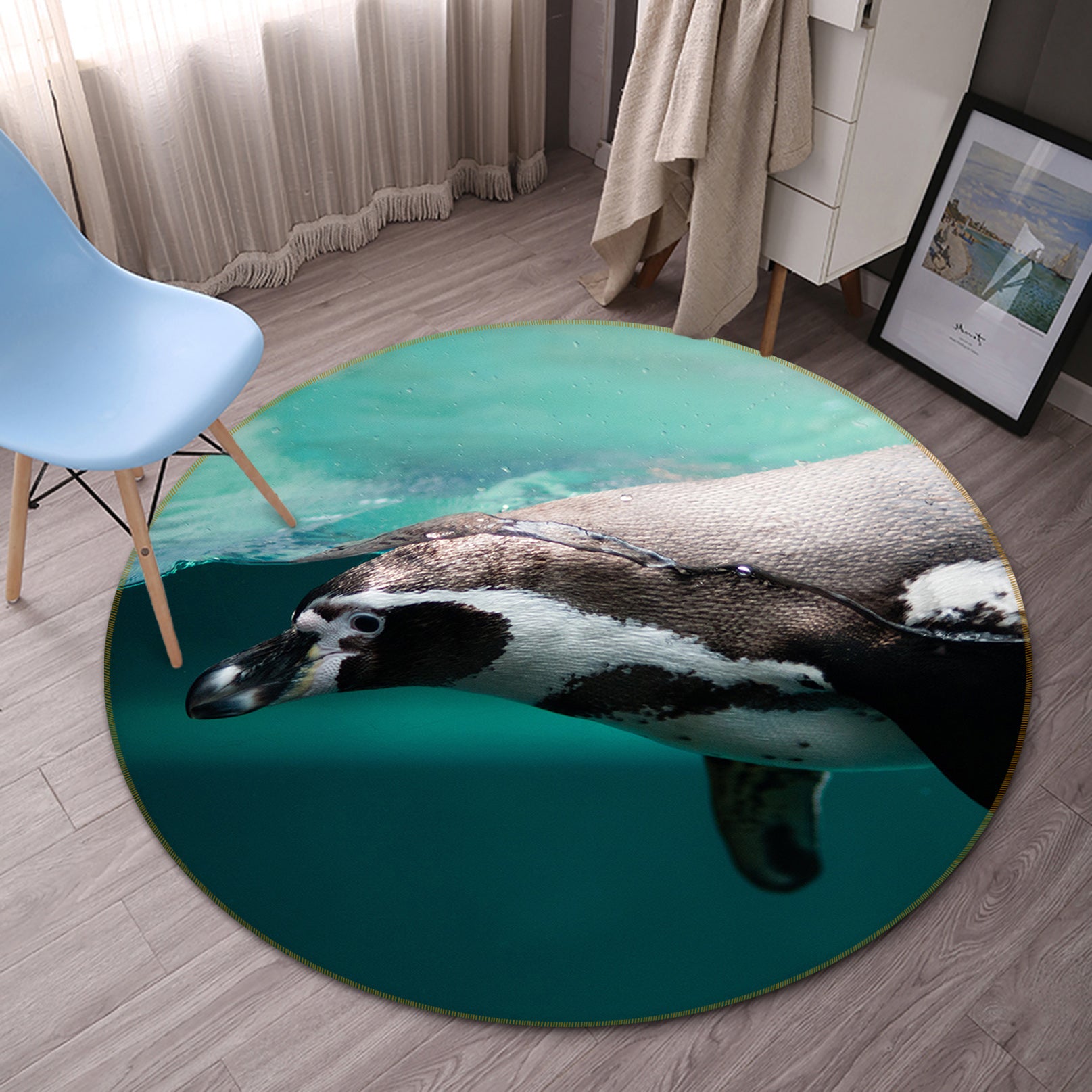 3D Penguin 82262 Animal Round Non Slip Rug Mat