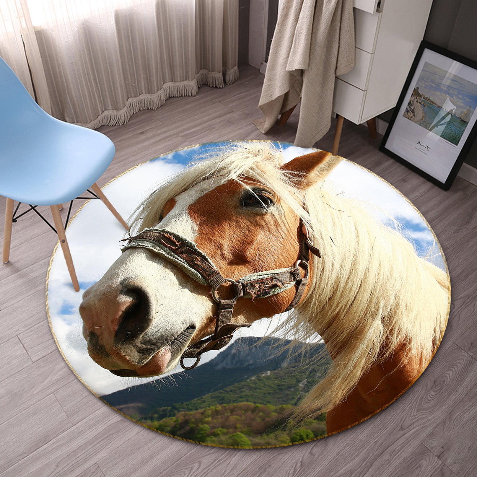 3D White Horse 82239 Animal Round Non Slip Rug Mat