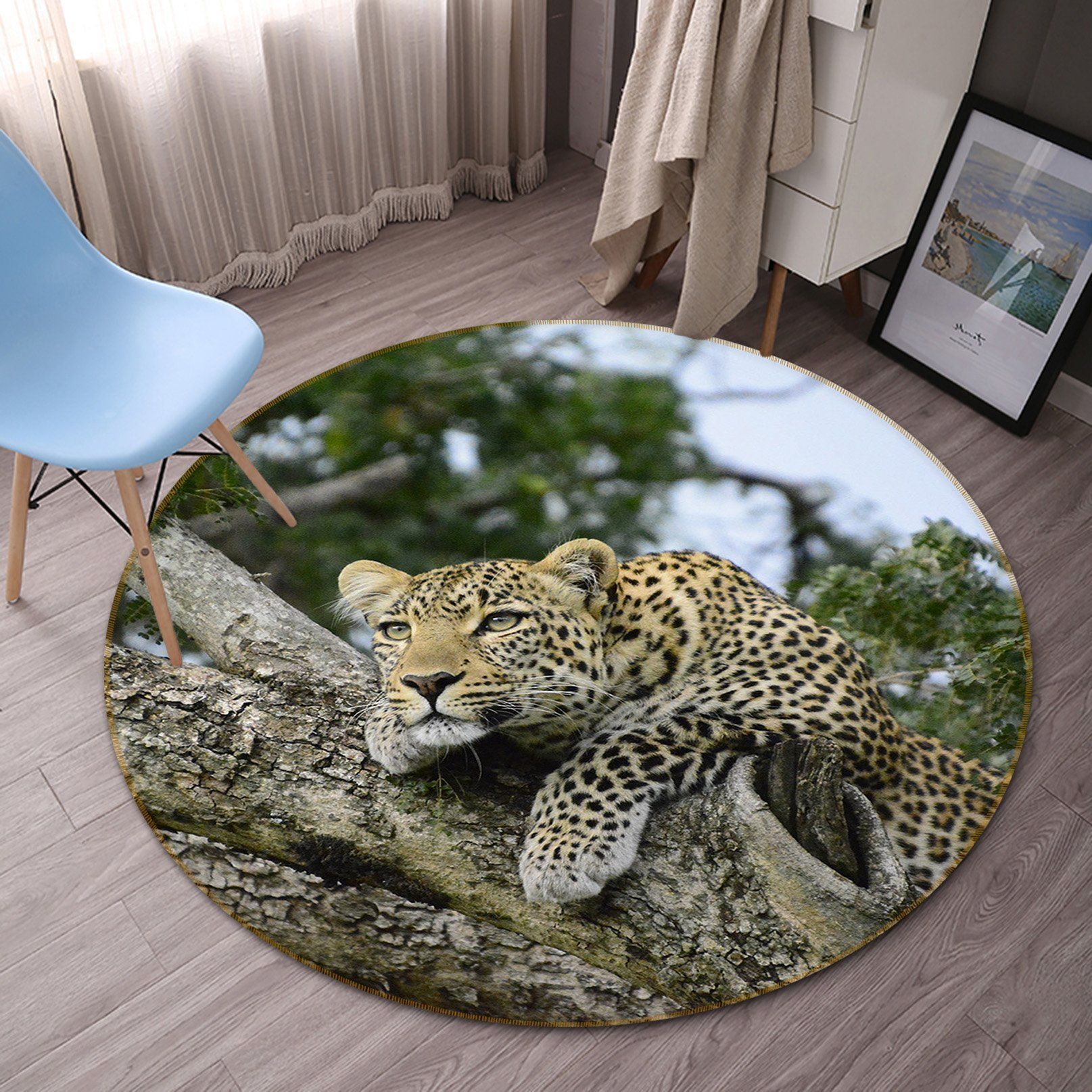 3D Kneeling Tiger 068 Animal Round Non Slip Rug Mat Mat AJ Creativity Home 