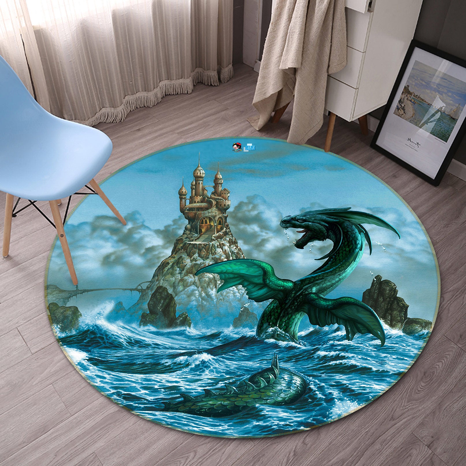 3D Sea Dragon Castle 6058 Ciruelo Rug Round Non Slip Rug Mat