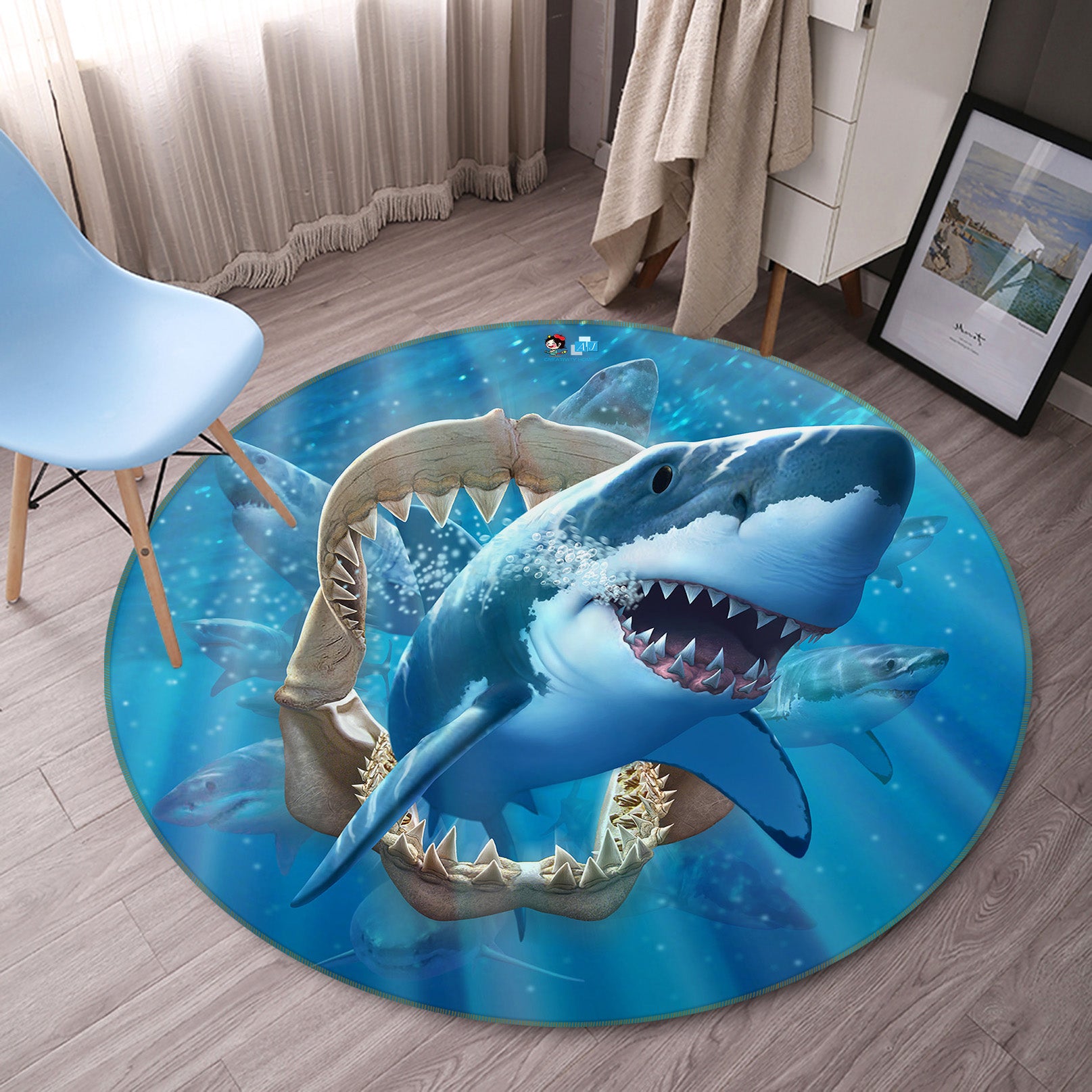 3D Shark 83132 Jerry LoFaro Rug Round Non Slip Rug Mat