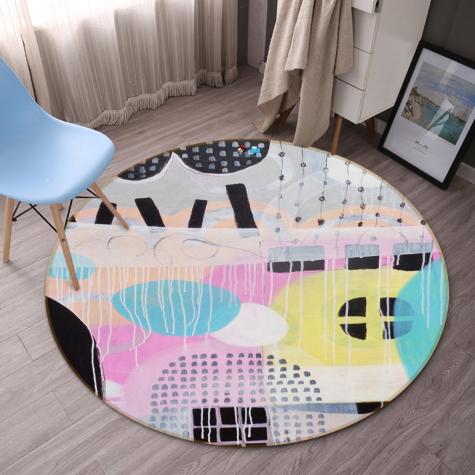 3D Cute House 1412 Misako Chida Rug Round Non Slip Rug Mat