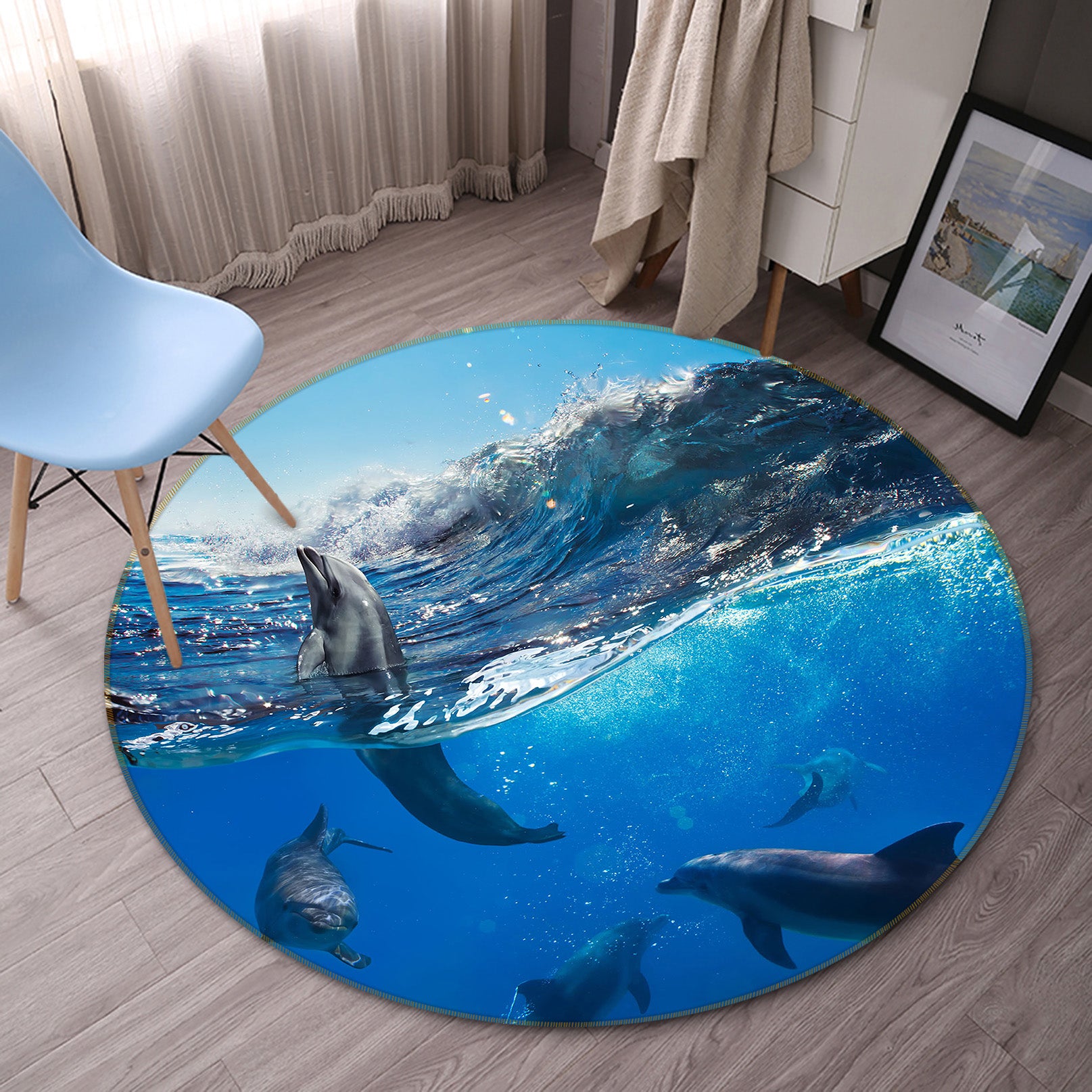 3D Dolphin 38013 Animal Round Non Slip Rug Mat