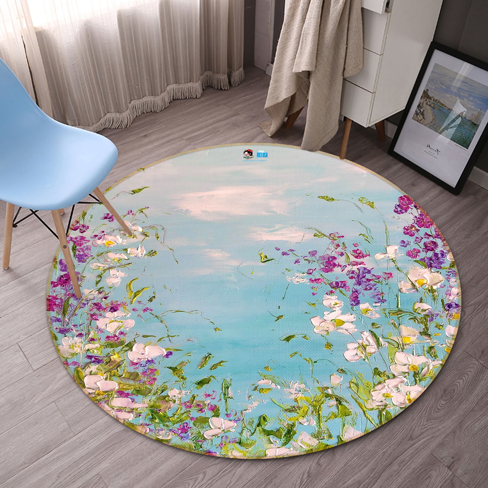 3D Paint Flower Sky 838 Skromova Marina Rug Round Non Slip Rug Mat