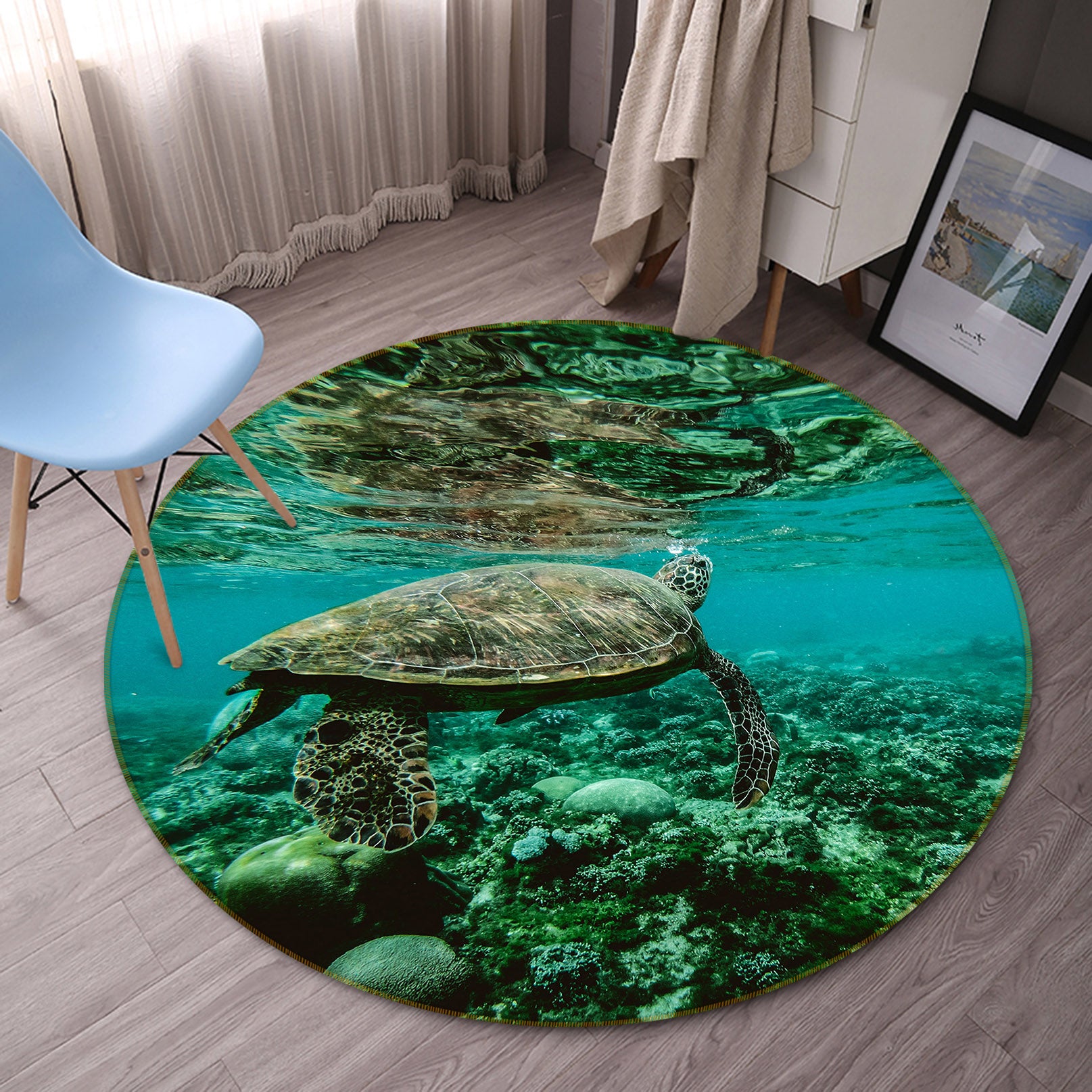 3D Underwater Turtle 38066 Animal Round Non Slip Rug Mat