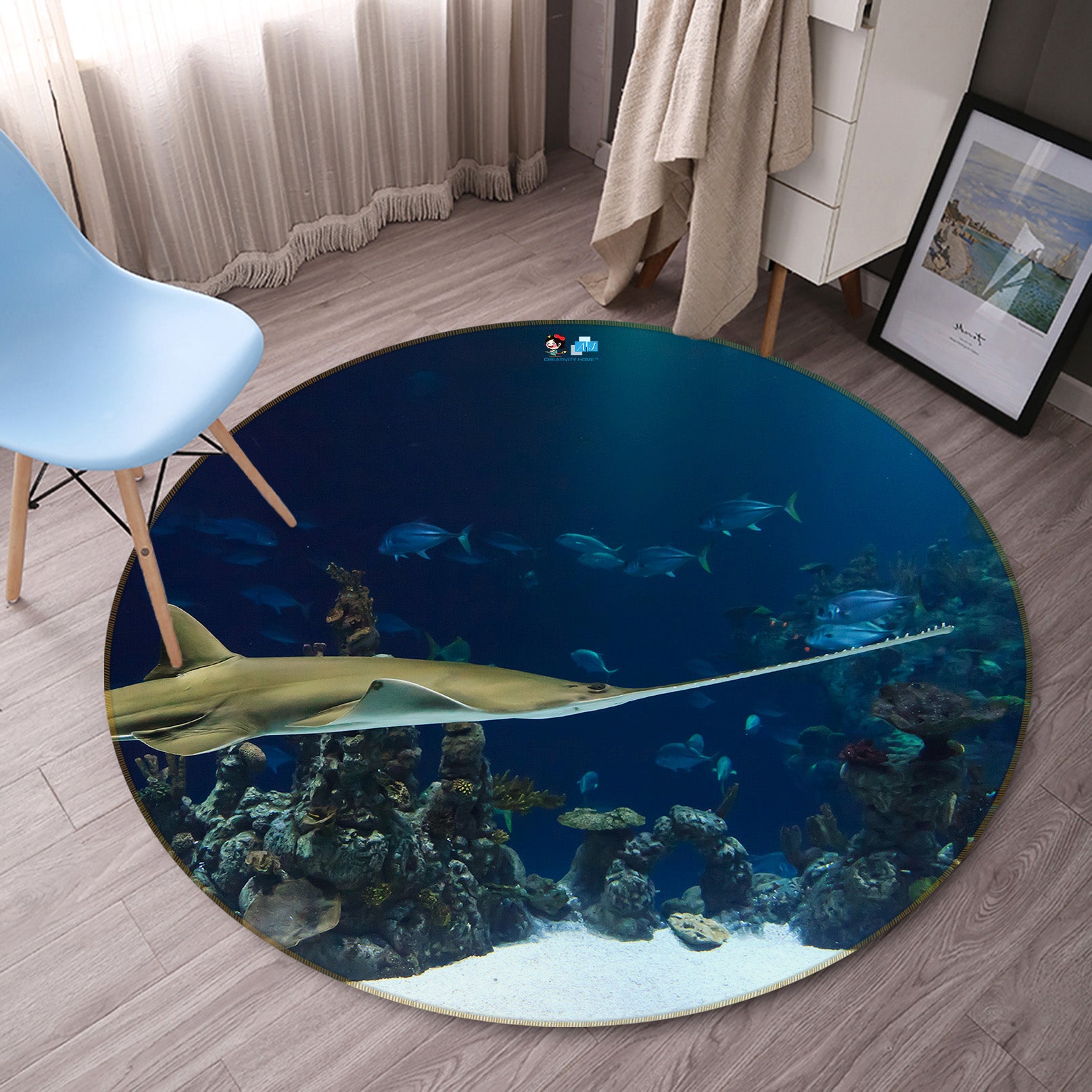 3D Seabed Fish 81266 Animal Round Non Slip Rug Mat