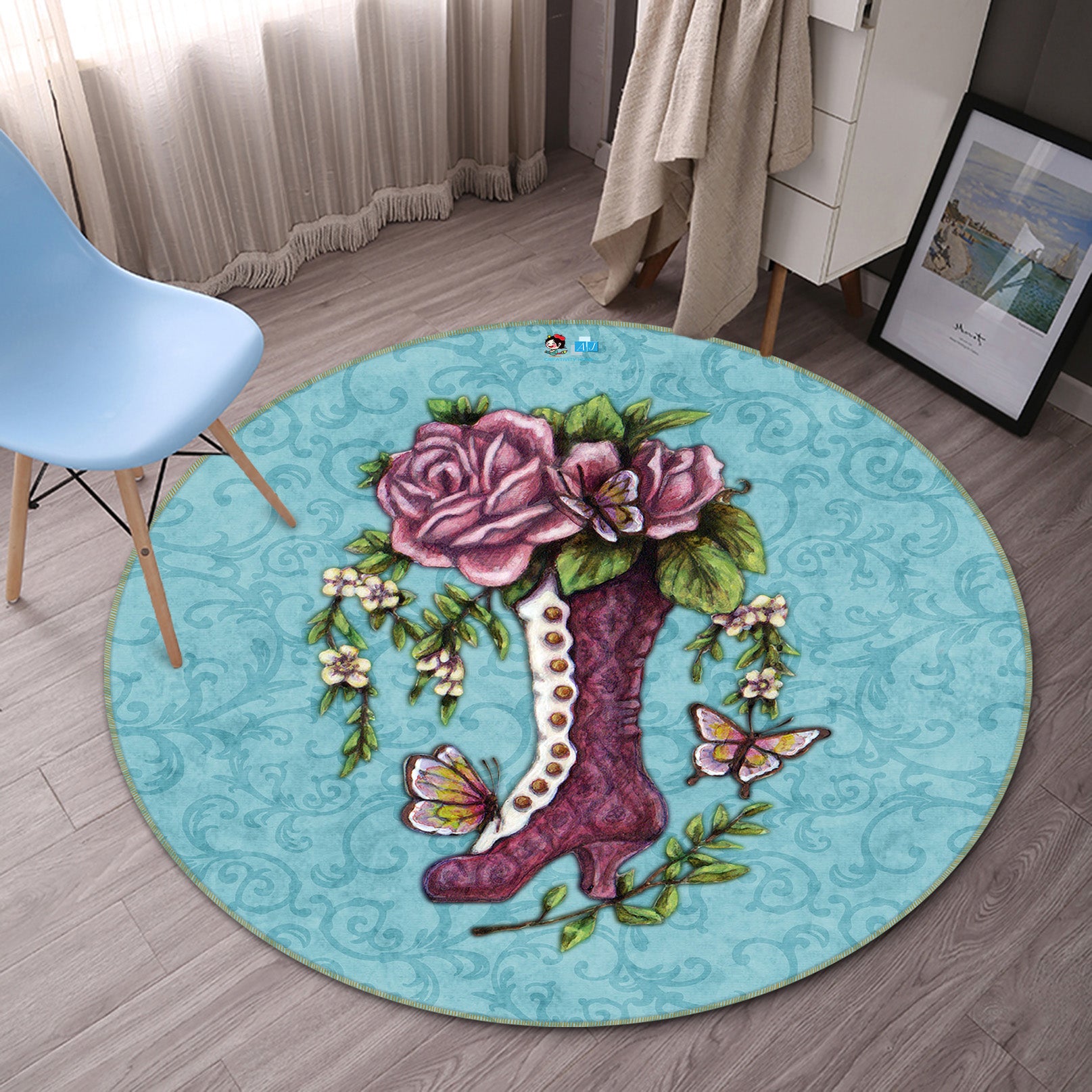 3D High Heels Butterfly 8881 Brigid Ashwood Rug Round Non Slip Rug Mat