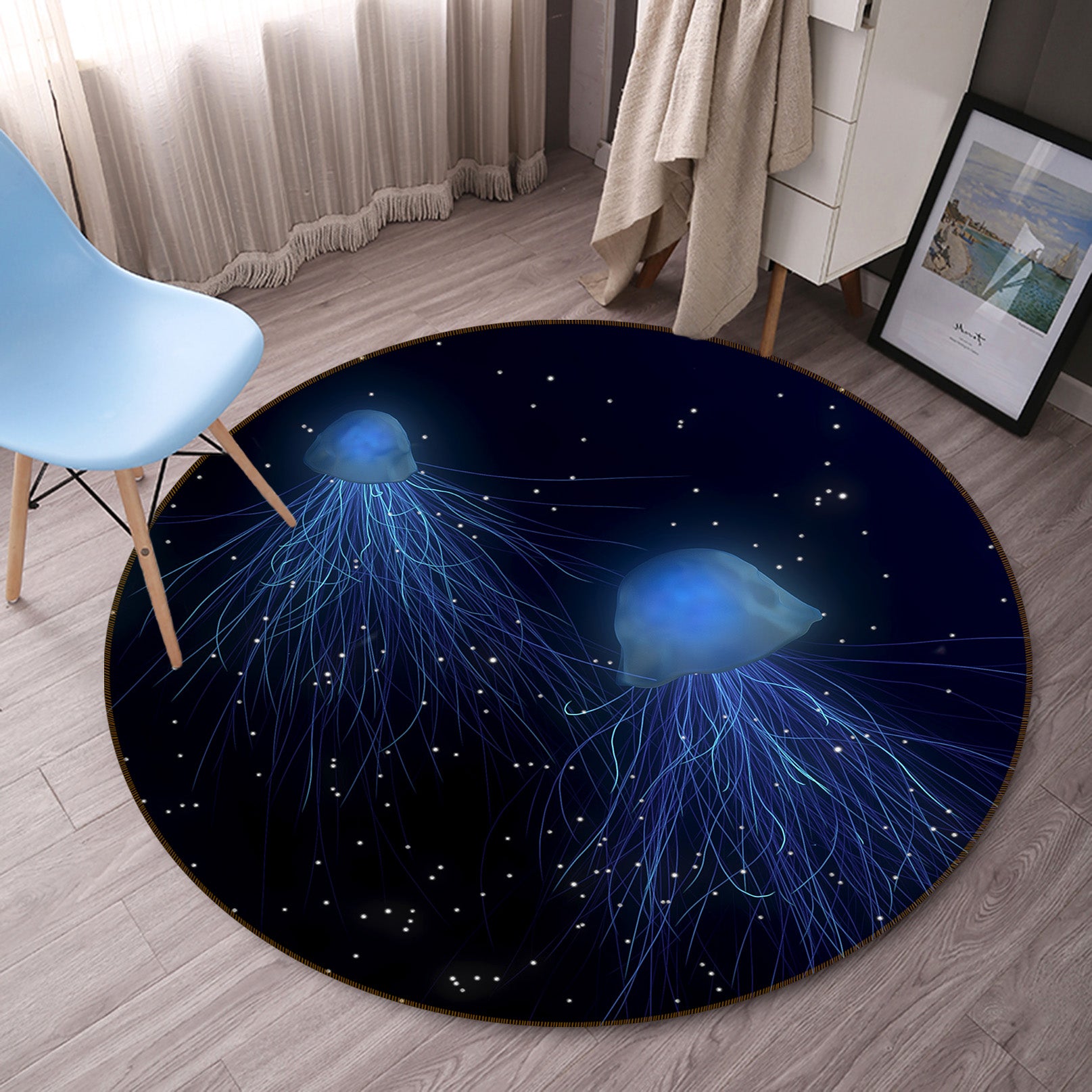 3D Jellyfish 81296 Animal Round Non Slip Rug Mat