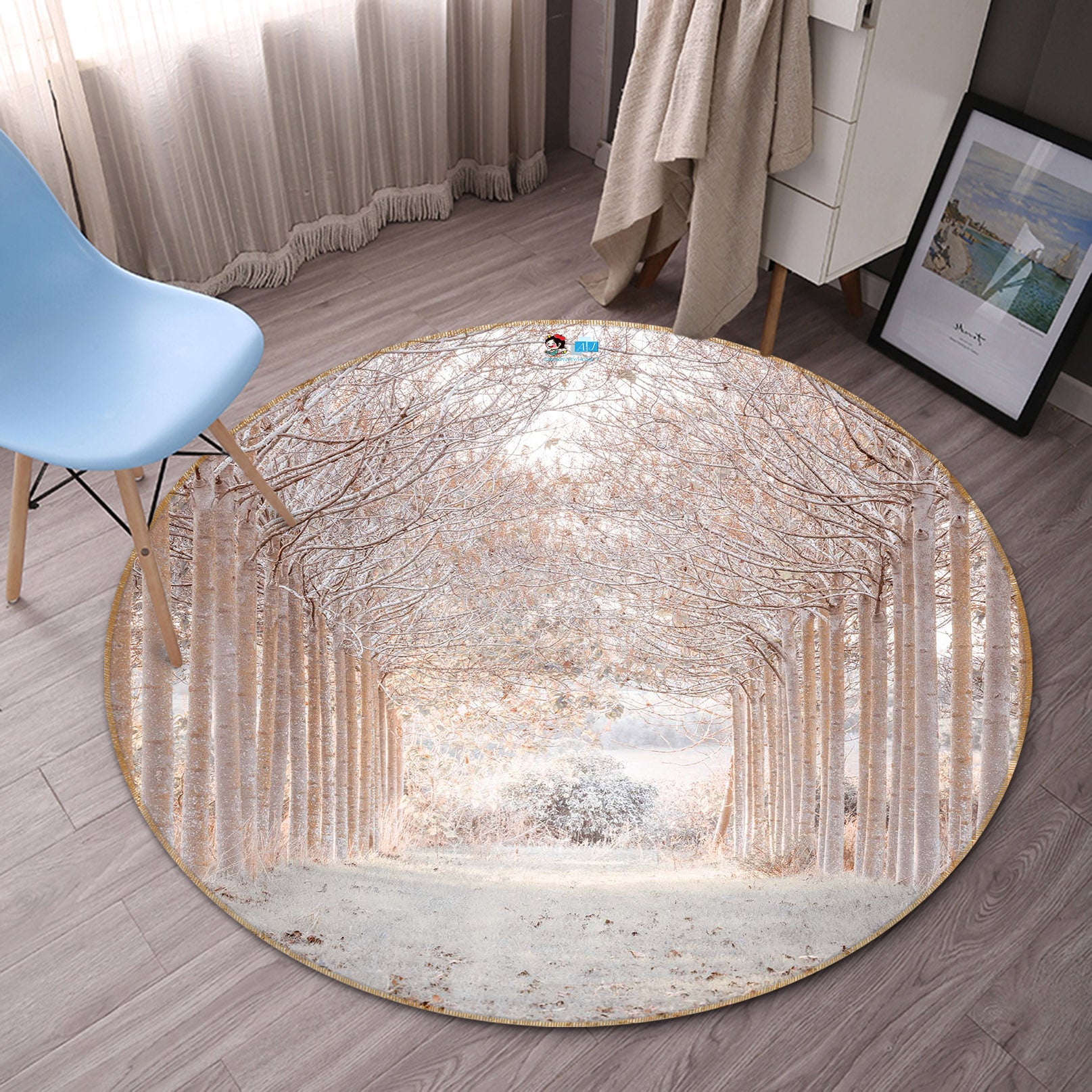 3D Snow Tree 7335 Assaf Frank Rug Round Non Slip Rug Mat