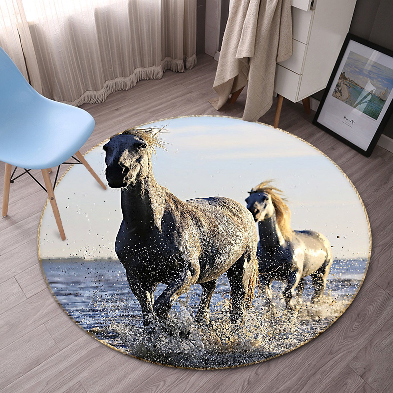 3D Sea Horse 058 Animal Round Non Slip Rug Mat Mat AJ Creativity Home 