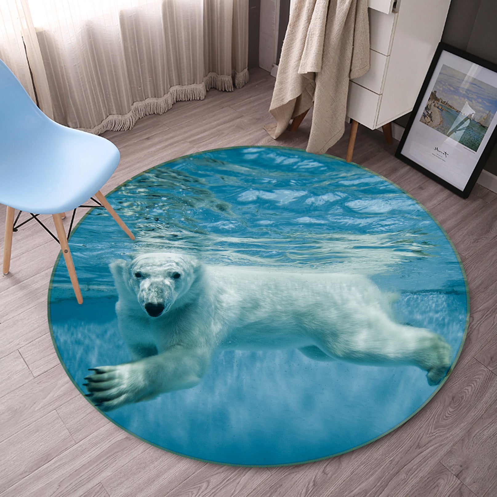 3D Polar Bear 37207 Animal Round Non Slip Rug Mat