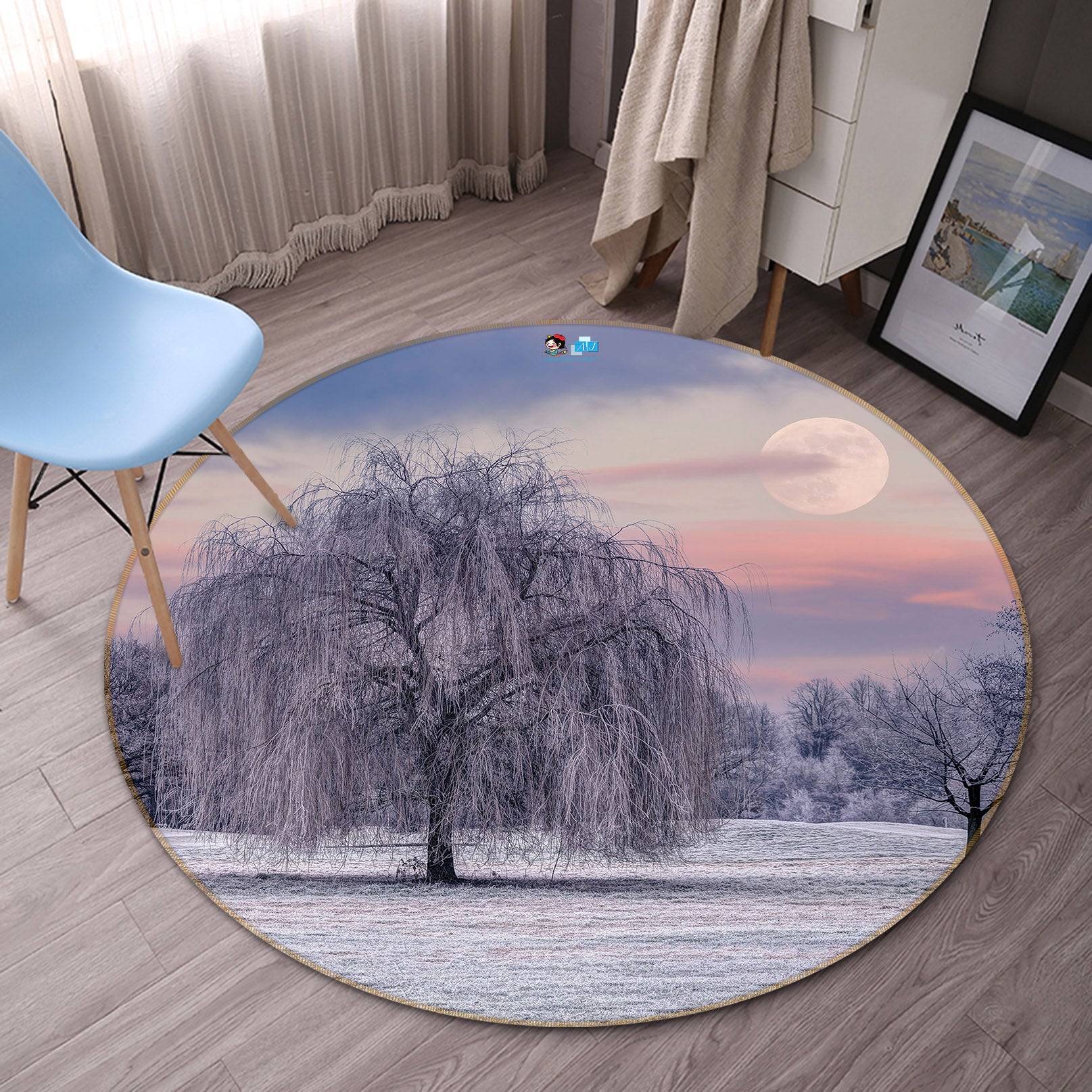 3D Snow Willow 7313 Assaf Frank Rug Round Non Slip Rug Mat