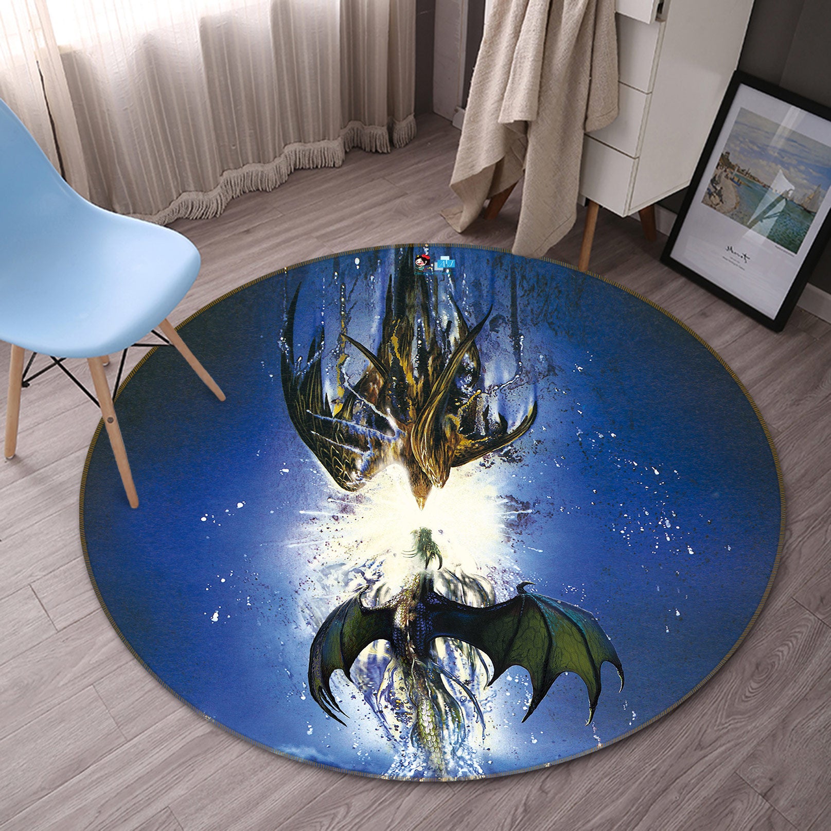 3D Night Sky Two Dragons 6055 Ciruelo Rug Round Non Slip Rug Mat