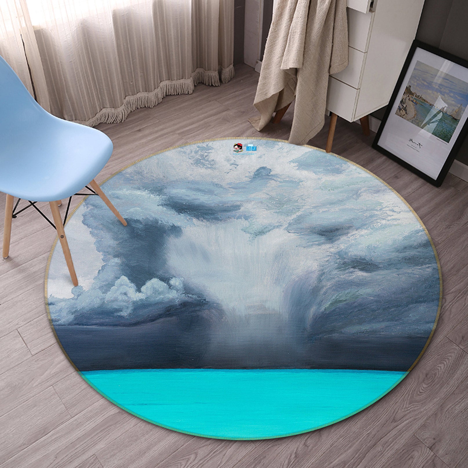 3D Blue-Green Lake Water 18148 Marina Zotova Rug Round Non Slip Rug Mat